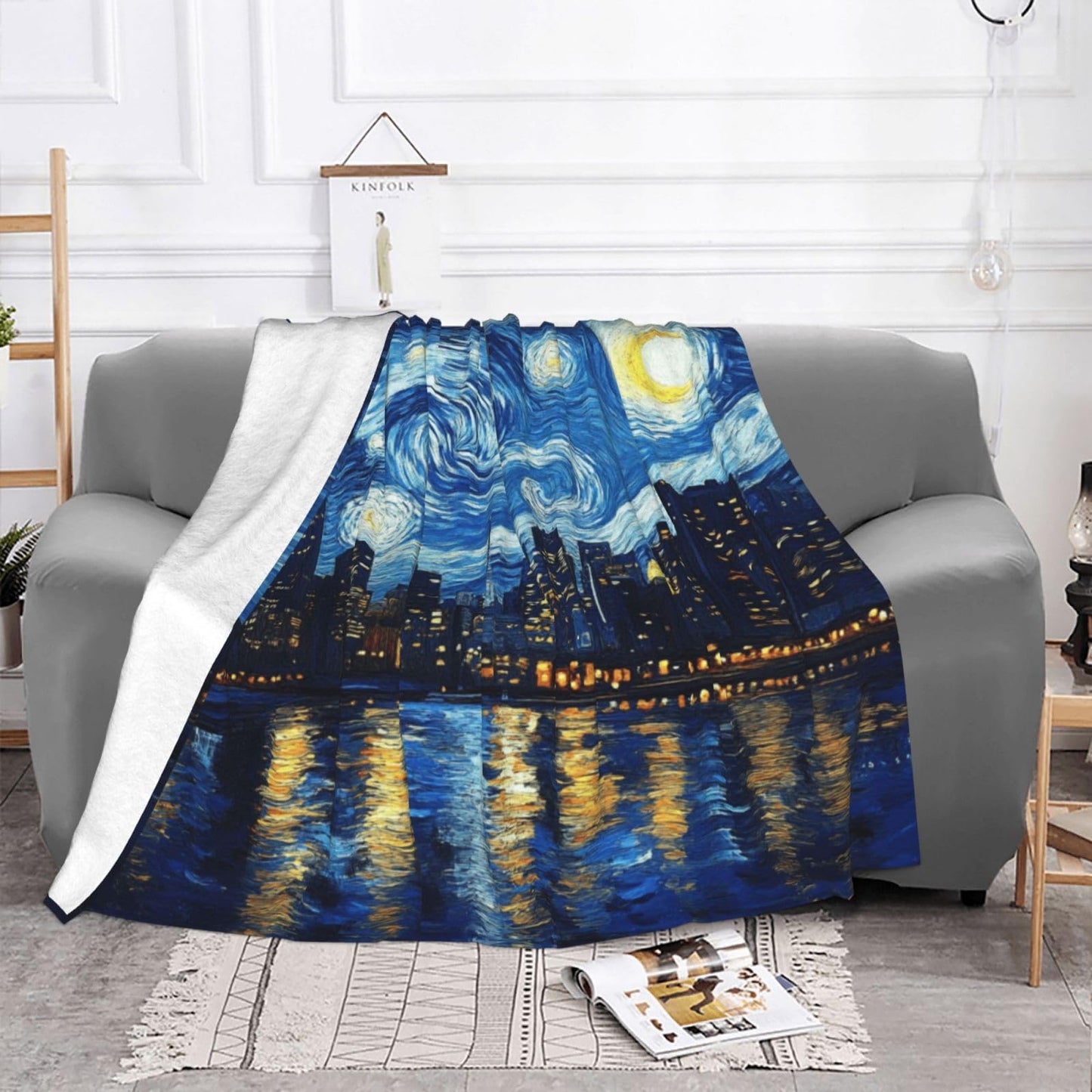 Cafemira Ultra-Soft Flannel Blanket,City Night View,Cozy Adults Fleece Blankets,40x30 Inch,for Sofa,Bed,Camping,Office nap,Couch Knee Throws,All Season,Practical Home Decor,Easy to fold