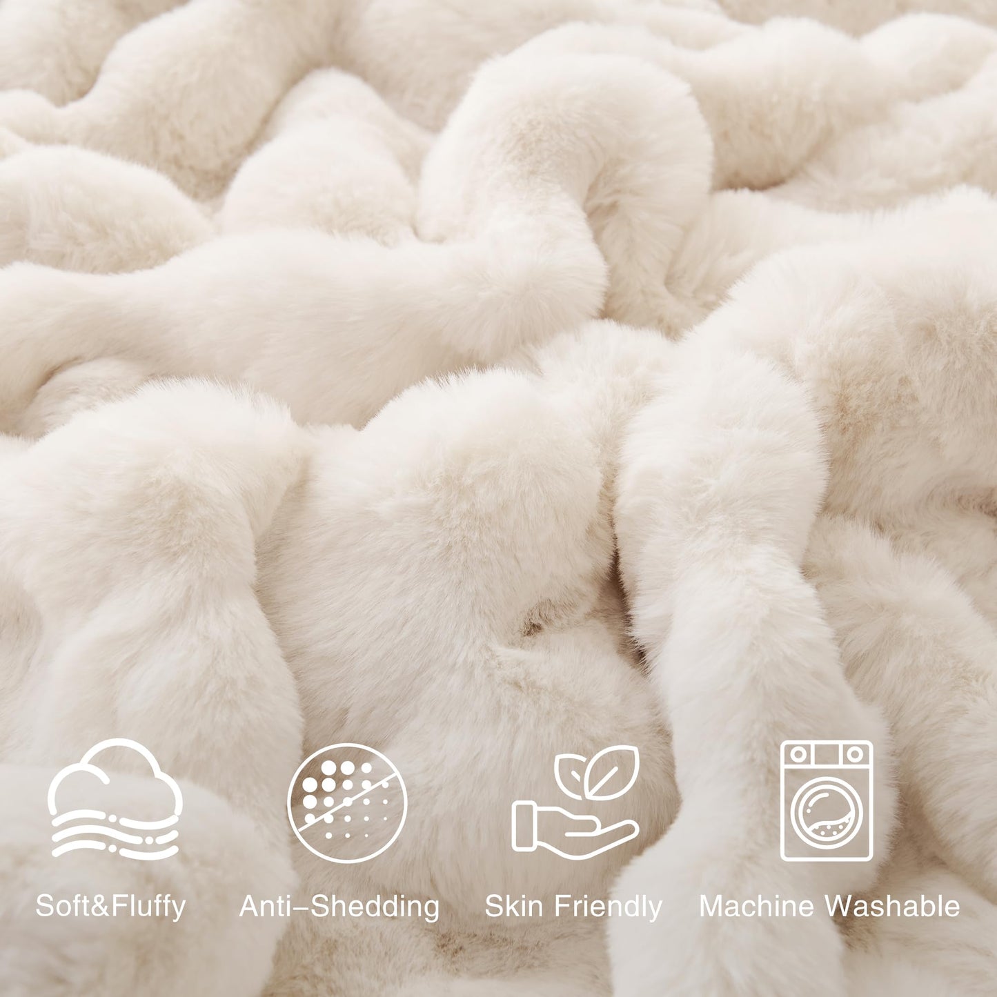 Comelady Soft Fluffy Faux Fur Throw Blanket 50"x60", Plush Thick Bubble Textured Blanket for Couch Bed, Cozy Fuzzy Luxury Room Decor & Warm Gifts for Women Men Girls, Cream White