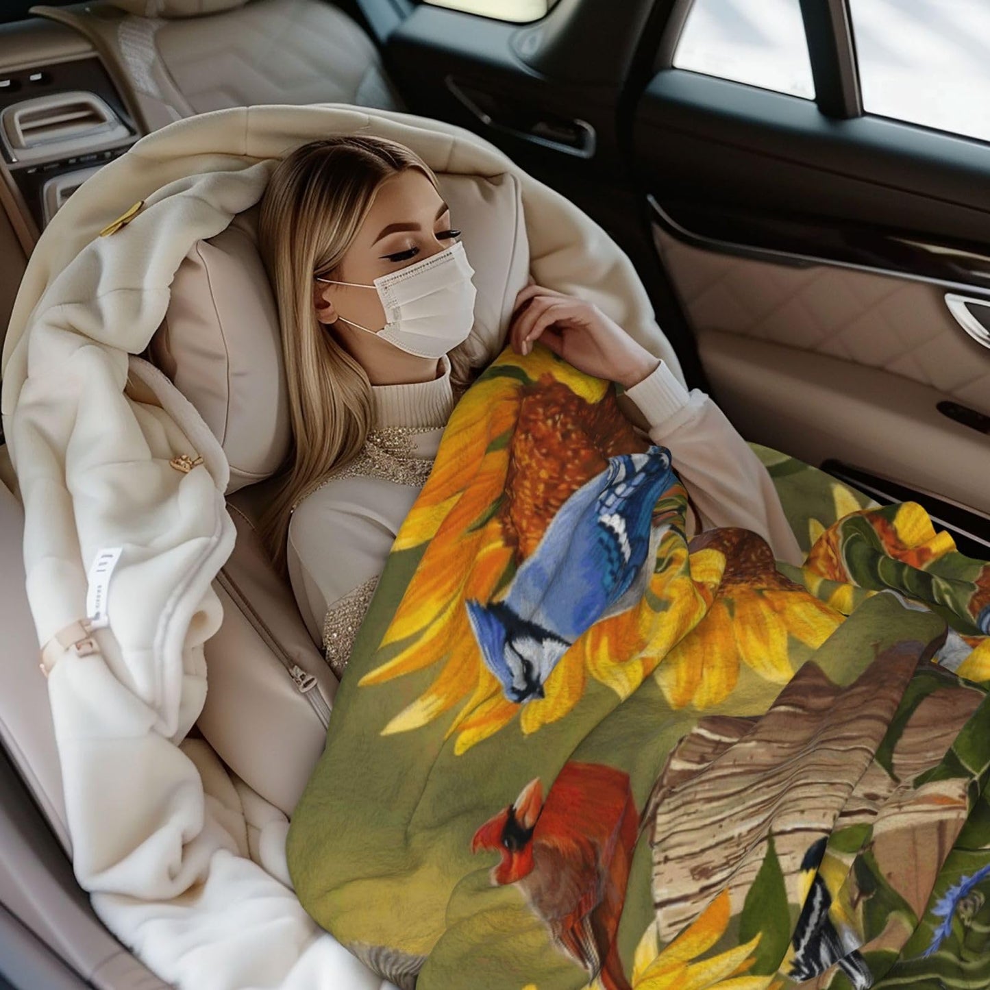 Gbuzozie Rustic Flowers and Birds Fleece Blanket Lightweight Ultra-Soft Cardinal and Sunflowers Throw Blanket for Sofa Couch Bed Camping Travel - Super Soft Cozy Microfiber Blanket 50"X40"