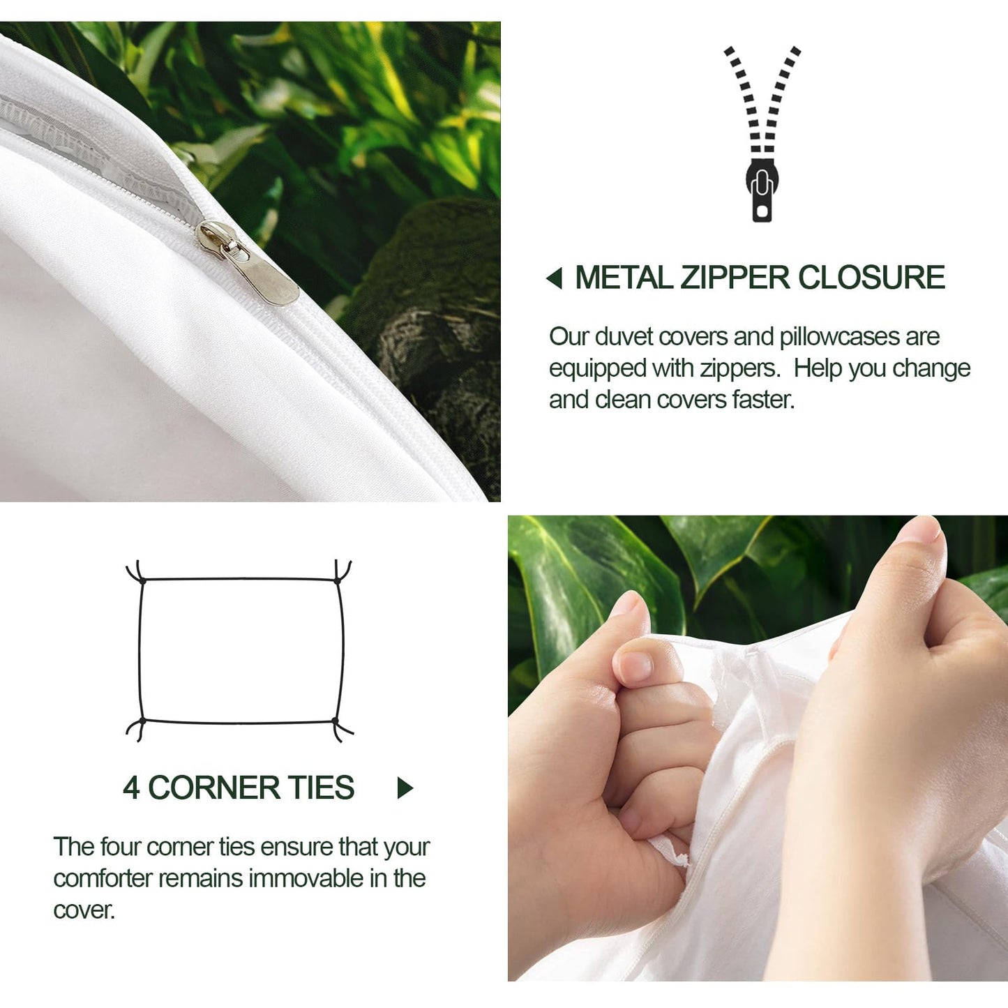 GKPLY Tropical Leaves Duvet Cover Full, Monstera Plant Comforter Sets, Green Jungle Bedding Set, 2 Pillow Cases, Zipper & Ties, Soft Microfiber Reversible Print Duvet Cover & Home Decor