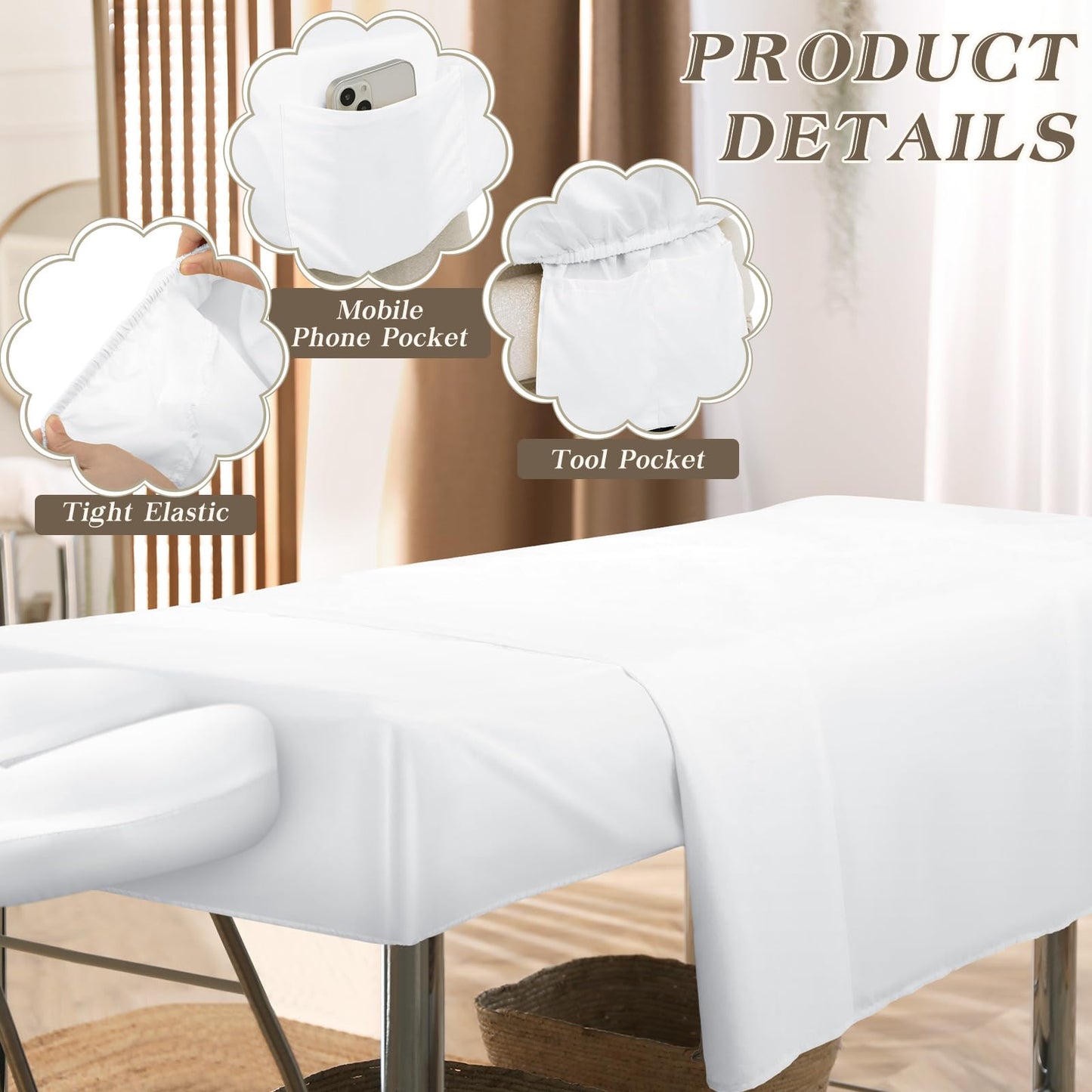 Mixweer 9 Pcs 3 Set Microfiber Massage Table Sheets Set Bulk Includes Flat Sheet, Fitted Sheet with Pocket, Face Rest Cover(Black, White, Beige)