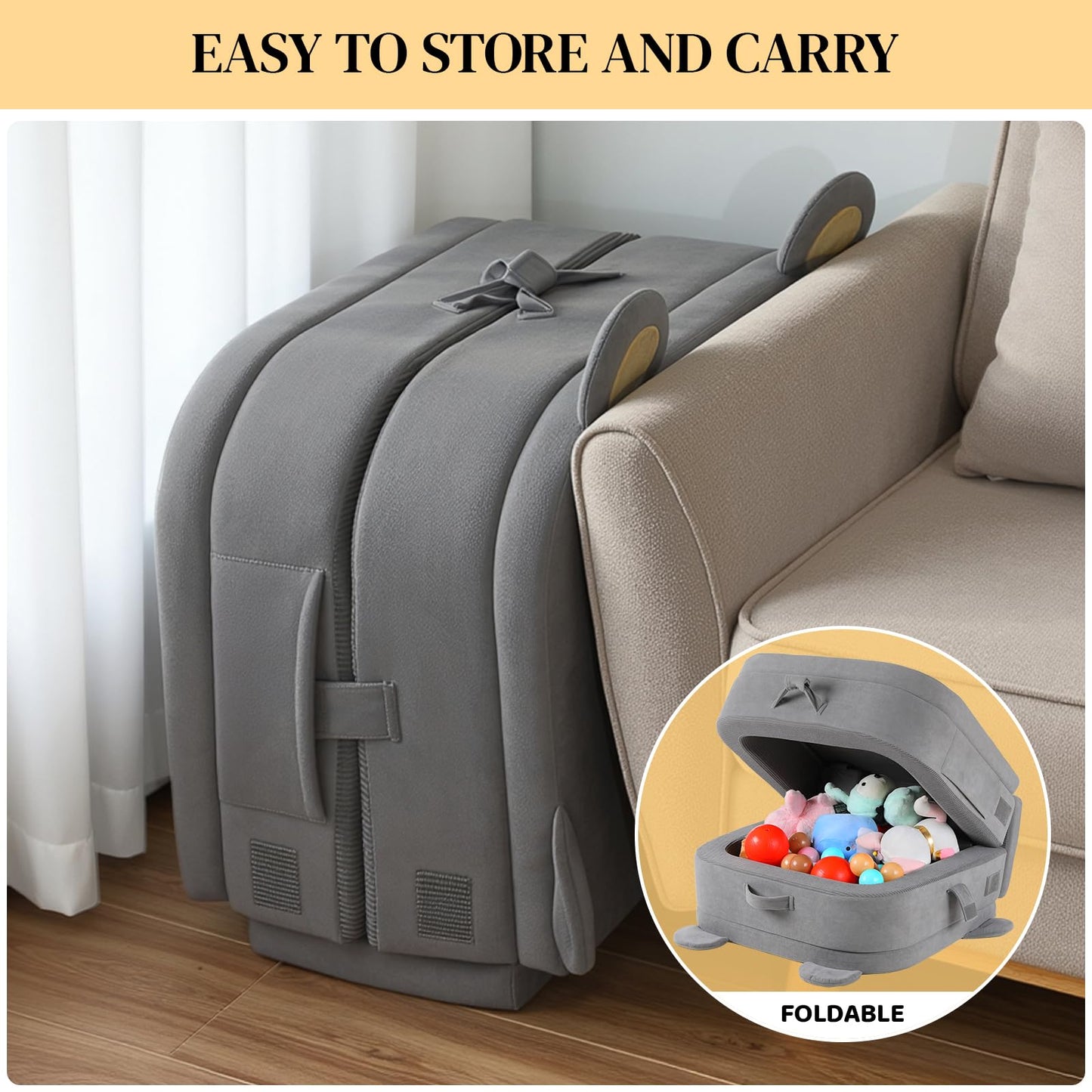 MAMIZO Toddler Travel Bed, Portable Toddler Bed with High Density Foam for Baby and Kids, Washable Cover Travel Crib with Safety Rail for Home, Hotel, Family Visits and Camping, DreamyBear