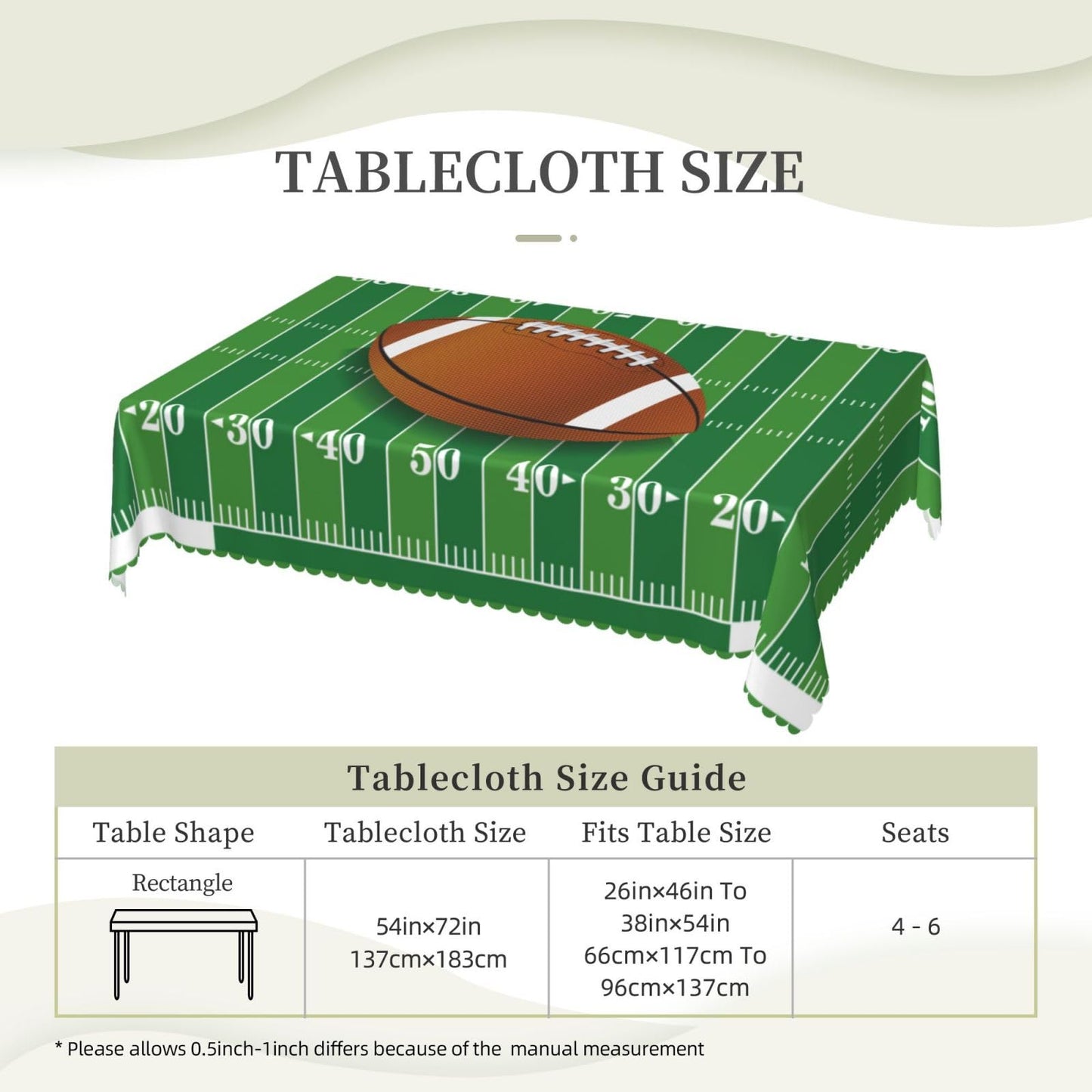 LORCARVIS Football Tablecloth Football Field Polyester Rectangle Table Cloth Washable Seasonal Tabletop for Kitchen Dinning Party Outdoor Picnic 54 x 72 Inch Tablecloths