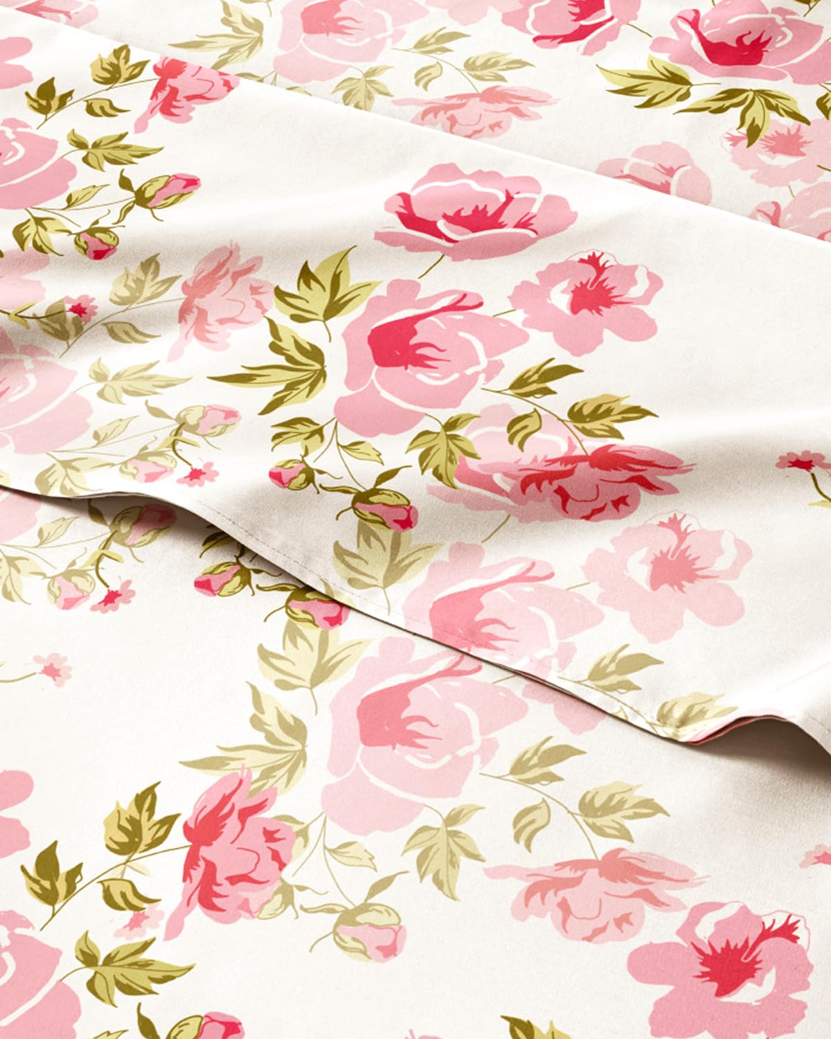 Floral Sheets - Pink Floral Bed Sheet Set - 1 Flat, 1 Fitted & 2 Pillowcases w/ Deep Pockets - Comfy, Wrinkle & Fade-Free - Boho Botanical Bedding - Ultra-Soft, Breathable & Cooling - Queen Size Set