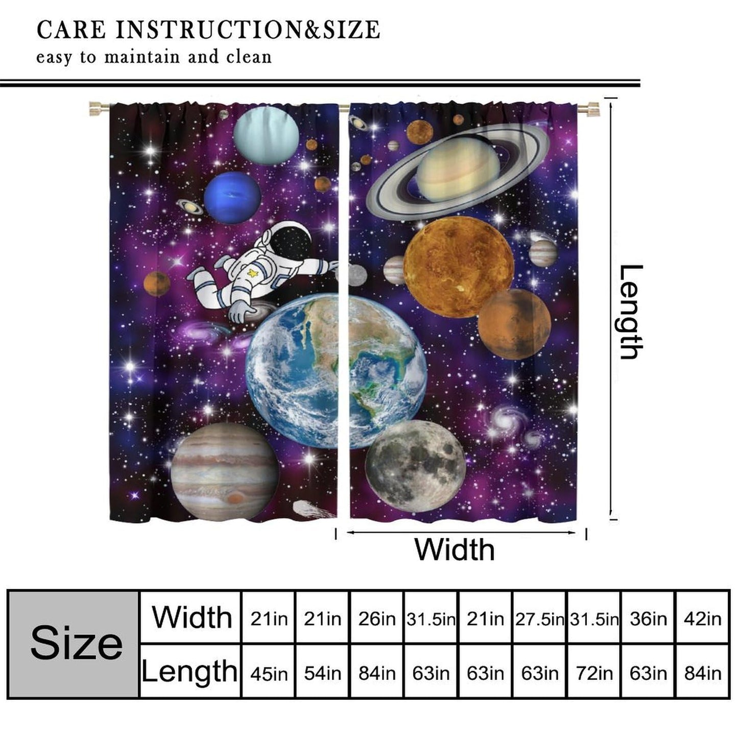 AAVEUP Astronaut Galaxy Blackout Curtains,Cartoon Solar System Universe Outer Space Planet Astronaut Earth Windows Treatments Rod Pocket Drapes for Kids Boys Teenage Living Room Bedroom 63x72inch