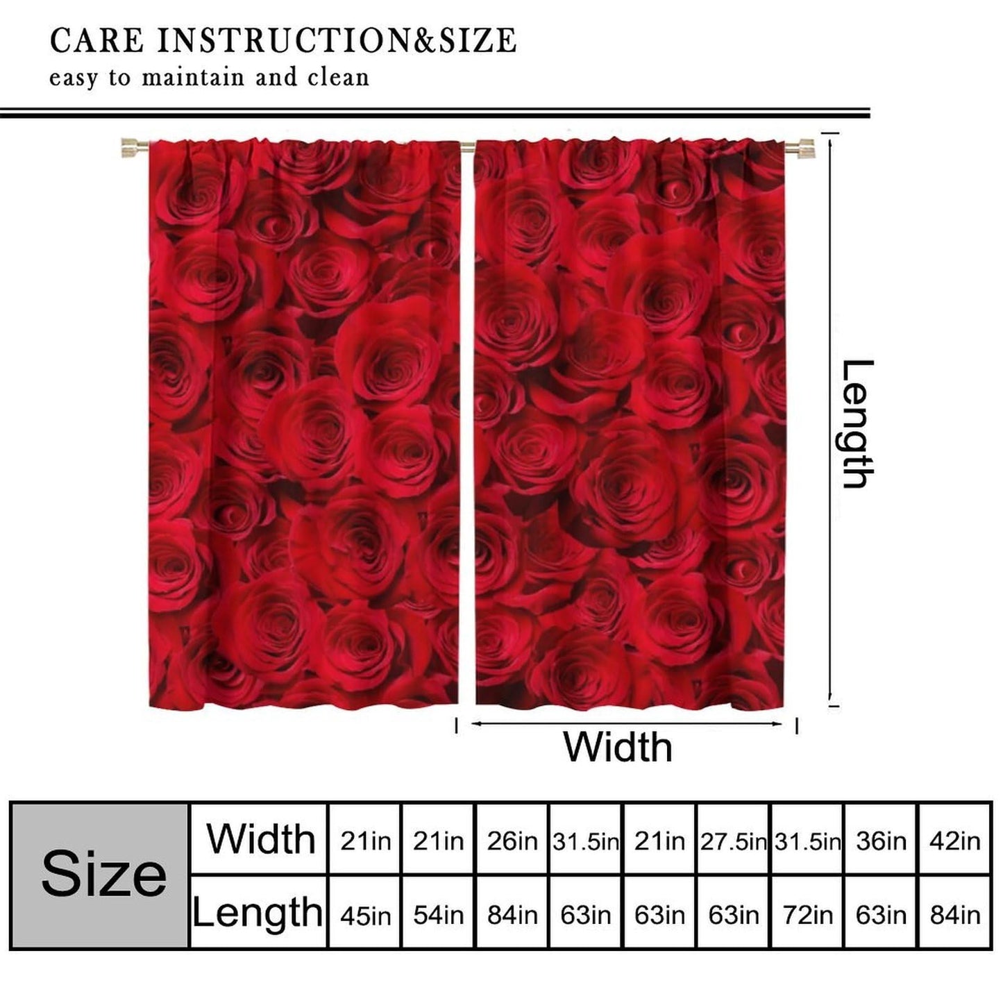 Nsbul Rose Flower Curtains, Romantic Timeless Luxury Floral Romantic Love Valentine Decor Window Drapes for Girls Women Bedroom Living Room Decoration, 42" W X 45" L (No Blackout)