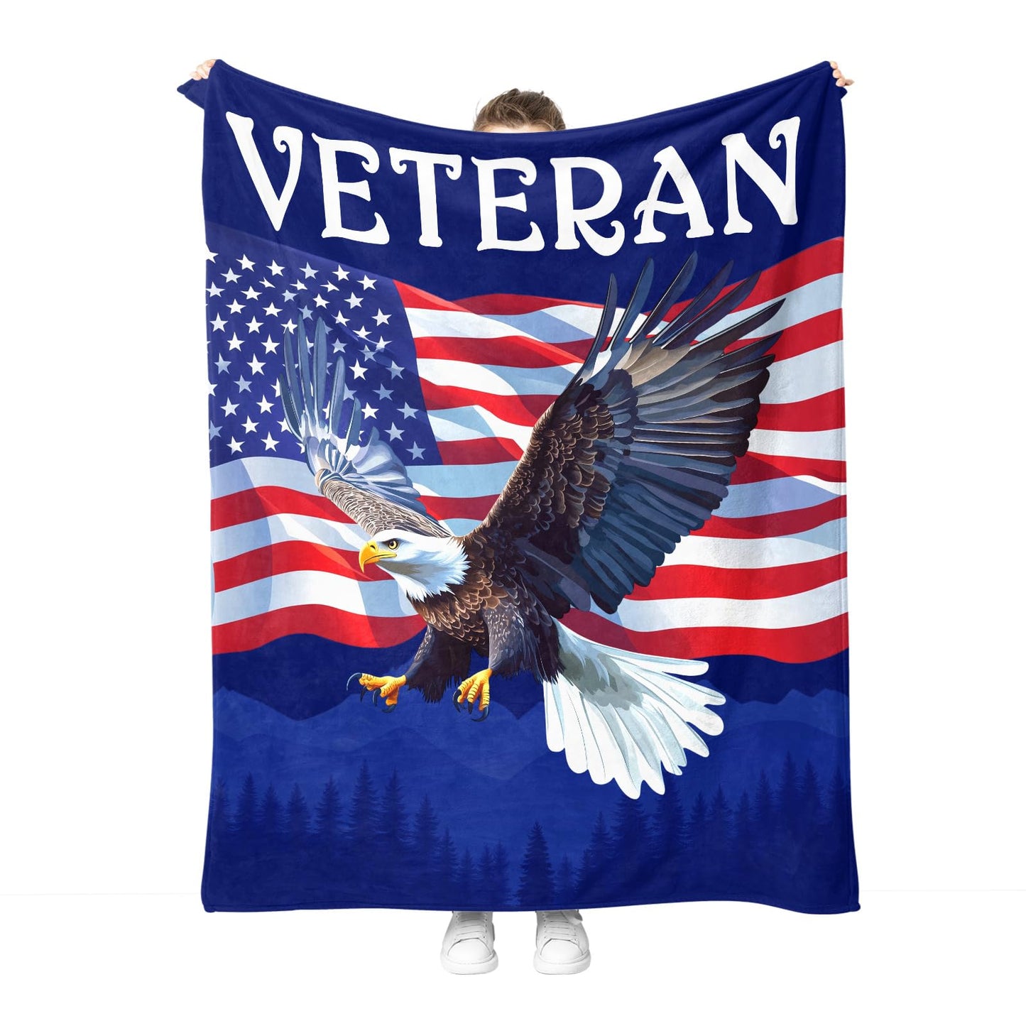Hohoto Veteran Gifts for Father Dad Men, American Stars Flag Eagle Throw Blanket Present for Veterans Day Retirement Birthday Christmas 50"x60"