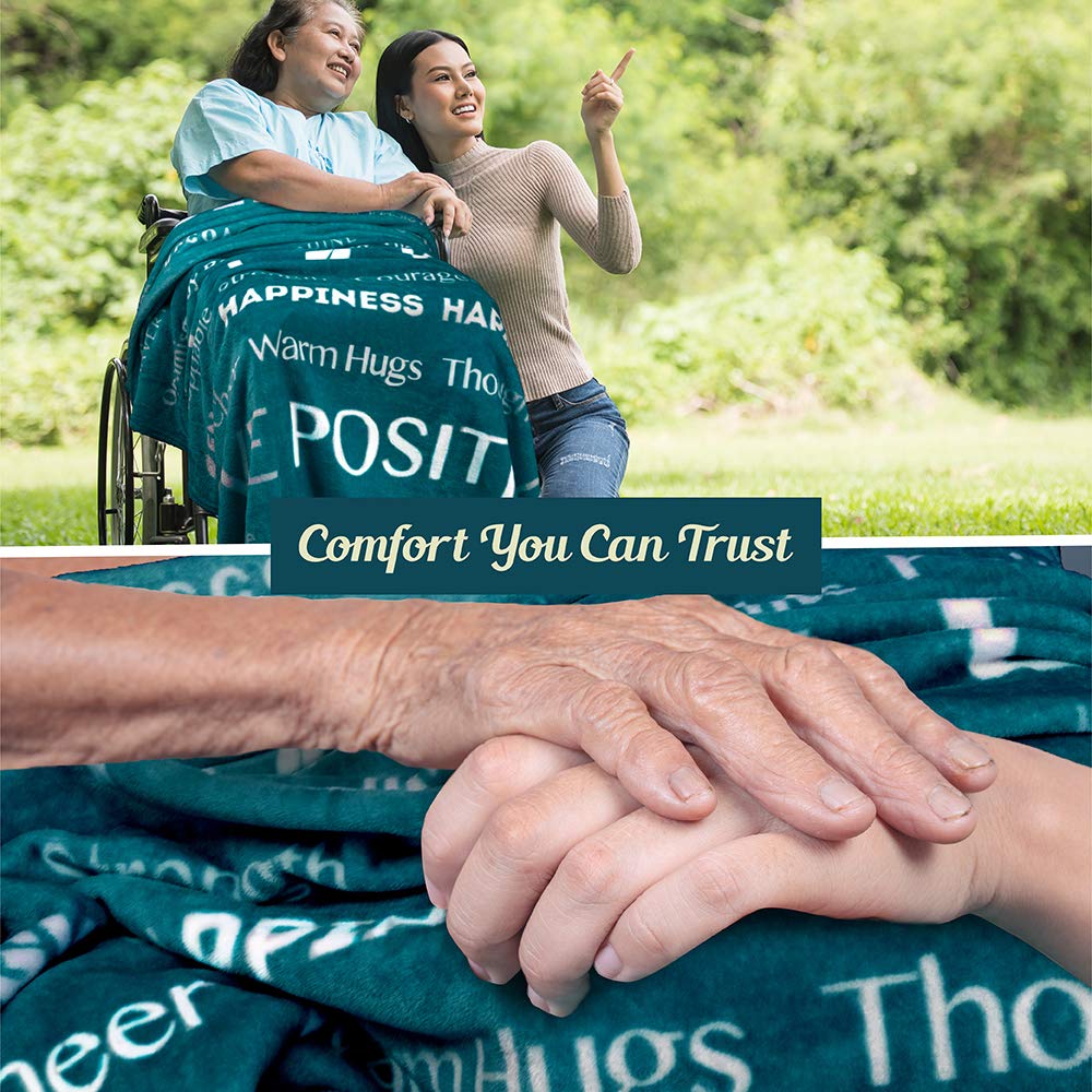 PAVILIA Healing Blanket Fleece, Get Well Soon Gift, Soft Hug Compassion Throw Blanket for Women Men, Comfort Caring Inspirational Patient Gift, Positive Thoughts Prayer Love Throw, 50x60 Teal Blue