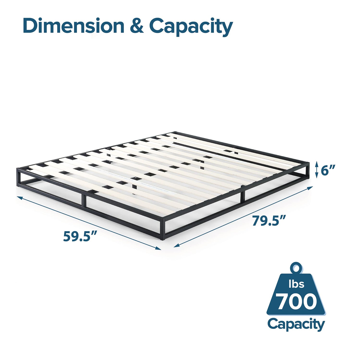 ZINUS Joseph 6 inch Metal Platform Bed Frame, Mattress Foundation, Wood Slat Support, No Box Spring Needed, Sturdy Steel Structure, Queen