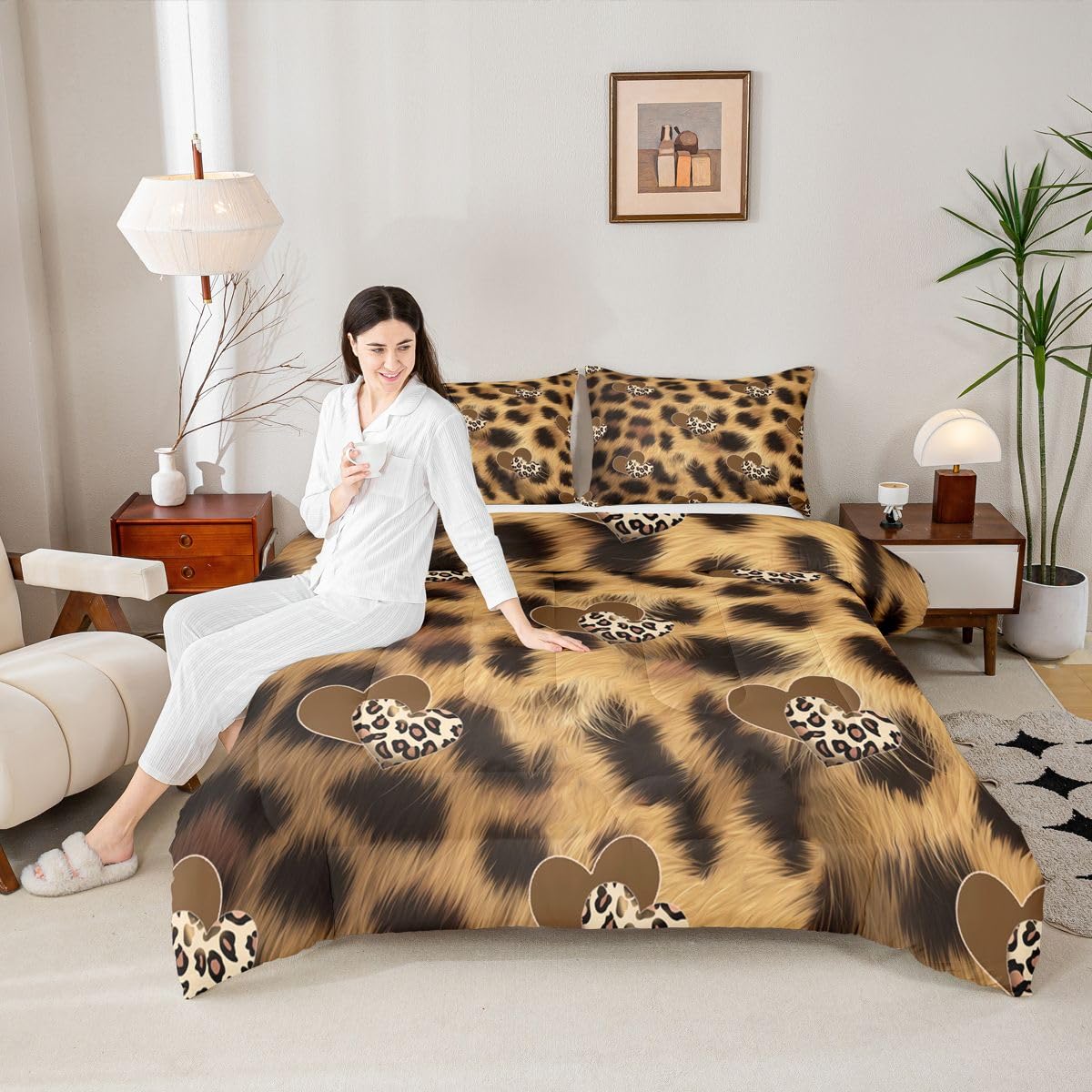 Erosebridal Leopard Print Comforter Set King Brown Leopard Bedding Set Abstract Wild Animal Skin Comforter for Kids Boys Girls,Cheetah Fur Spots Quilt Duvet