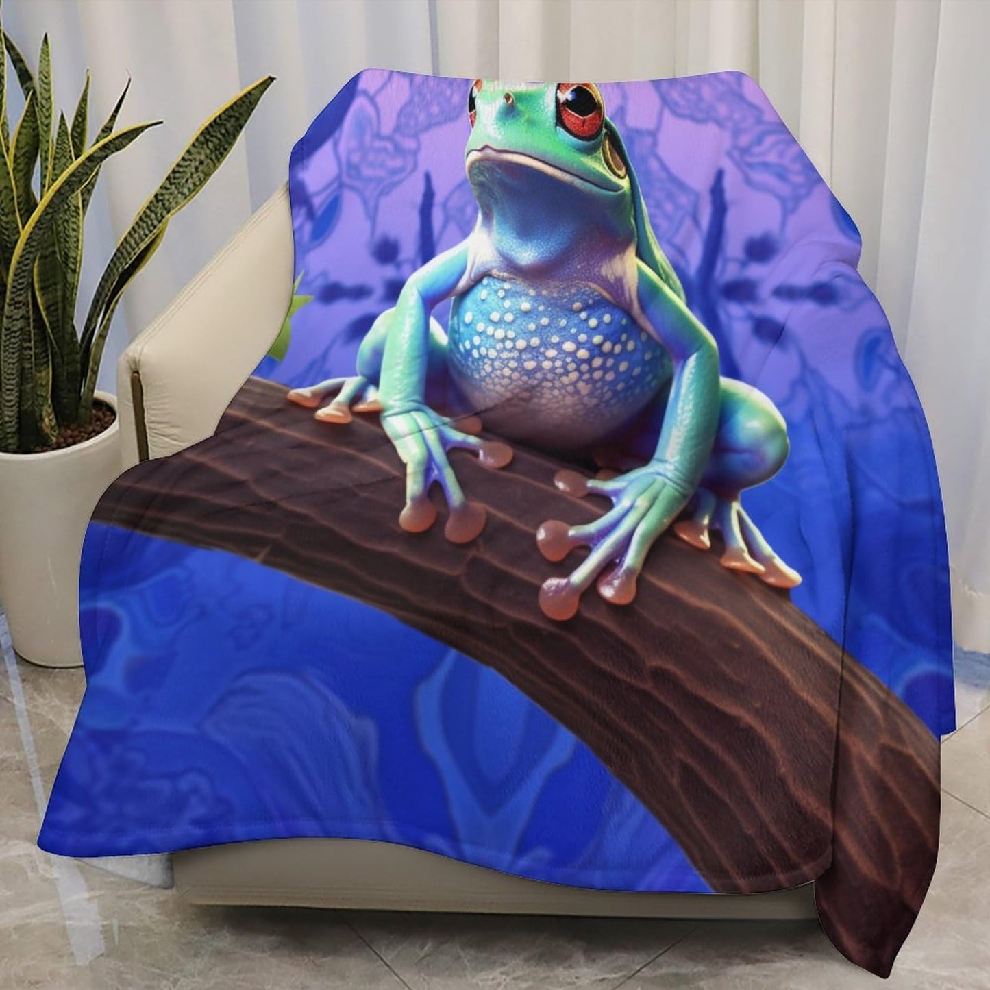Joyidec Tree Frog Purple Background Super Soft Winter Comfy Throw Blanket Flannel Fleece Lightweight Blanket for Couch Car Bed 50x60 in