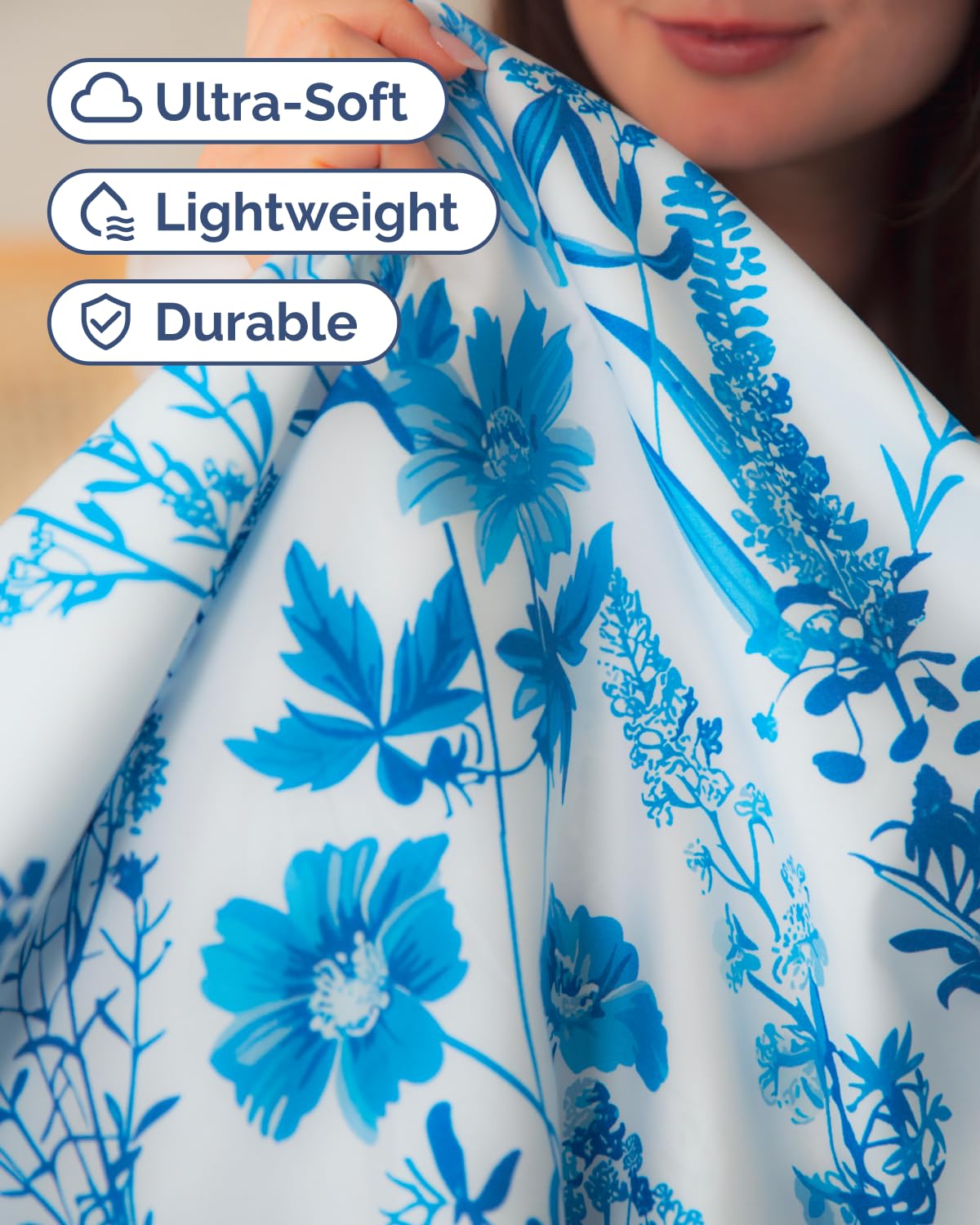 Floral Sheets - White & Blue Bed Sheet Set - 1 Flat, 1 Fitted & 2 Pillowcases w/ Deep Pockets - Comfy, Cozy, Wrinkle & Fade Free - Boho Botanical Bedding - Soft, Breathable & Cooling - Full Size Set
