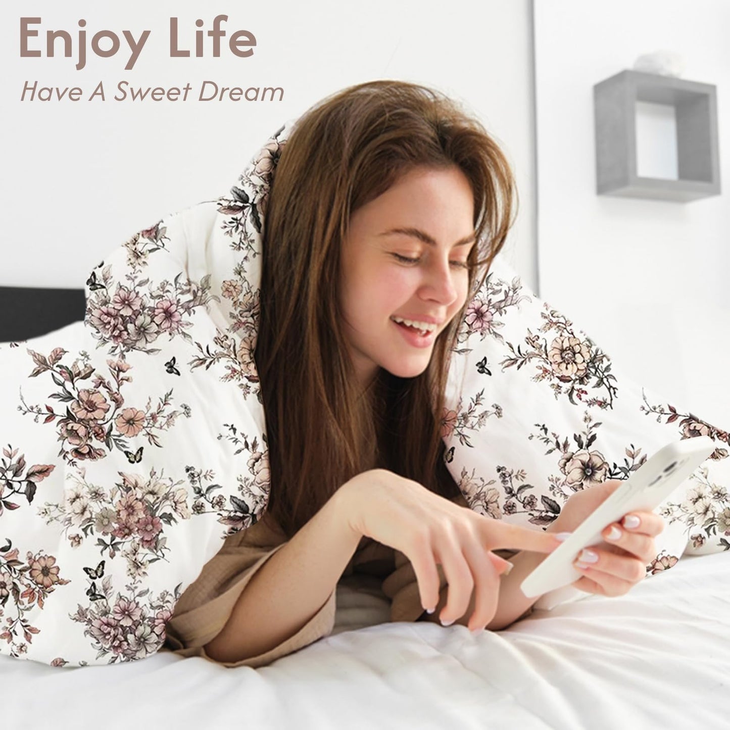 LONAVA Queen Floral 3 Pcs Duvet Cover Set, Breathable Soft Microfiber Light Grey Lining Comforter Cover with Zipper Closure, and 2 Anti-Pilling, Fade Resistant Pillowcases, Withered Flowers