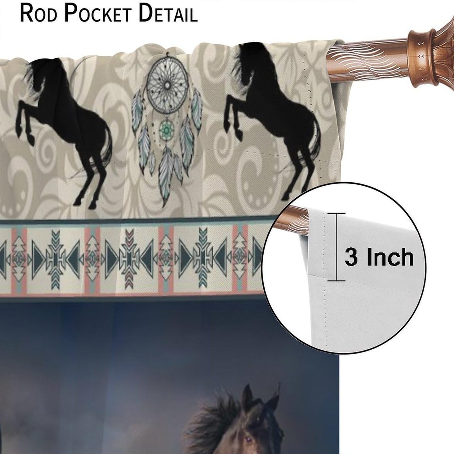 LOMADIA Horse Blackout Curtain, Western Rustic Farmhouse Aztec Style Drapes Farm Animals Run Horse Window 2 Panels Rod Pocket Curtain for Kitchen Living Room Bedroom Office Decor 42x45in
