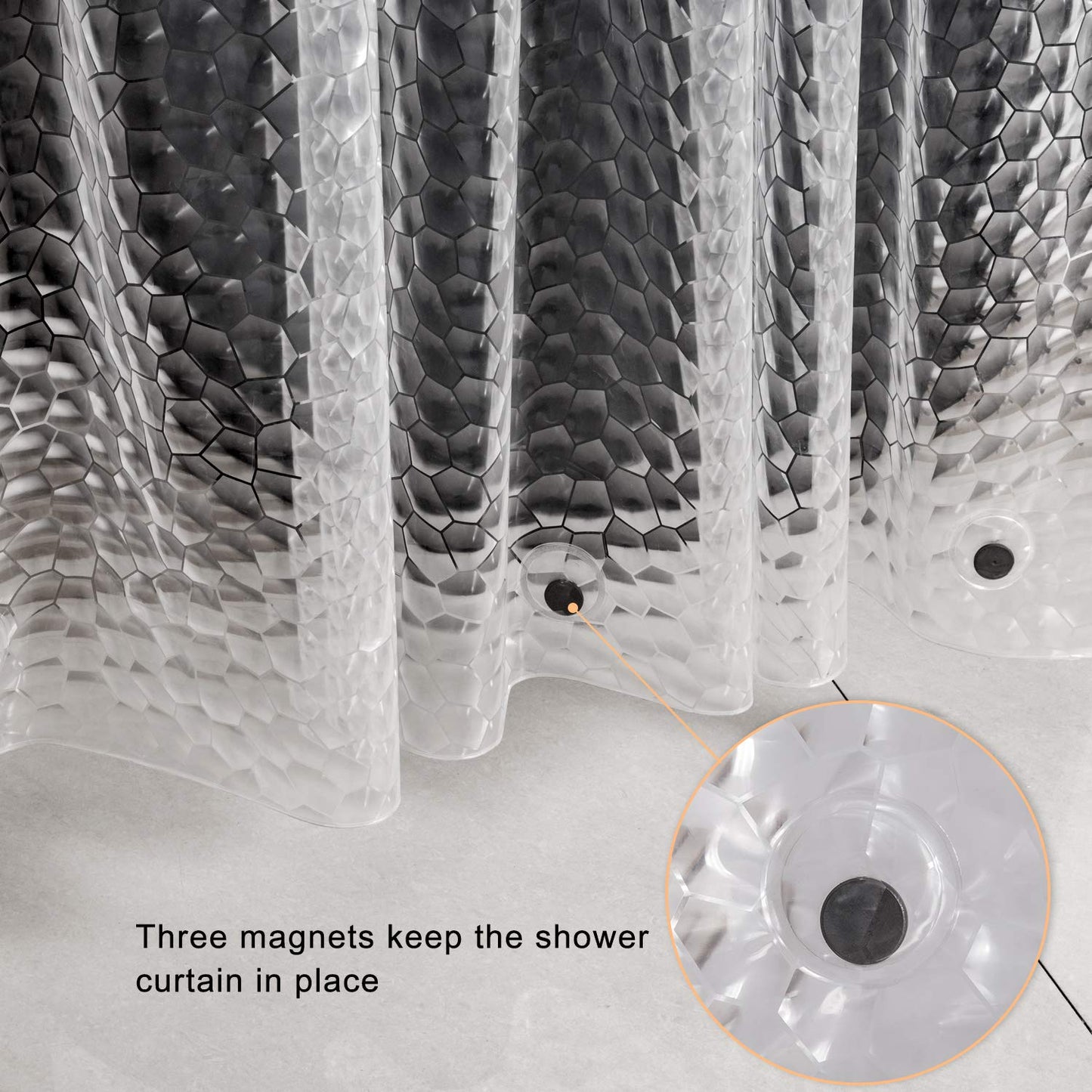 WELTRXE Shower Curtain Liner 8G EVA with 3 Magnets, Waterproof Clear Shower Curtains with 3D Water Cube Design, Heavy Duty Plastic Bathroom Shower Liner for Shower Stall, Bathtubs, 72 x 72,12 Hooks