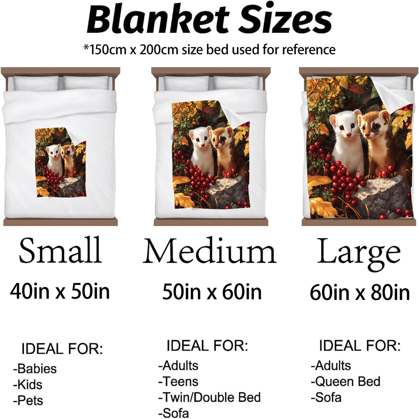 Kibue Adorable Weasel Blanket - Soft & Cozy Warm Flannel Throw - Lightweight Plush Blankets for Travel, Sofa, Bedroom, Office - Gifts for Women Adults Kids - for All Seasons 50"×40"