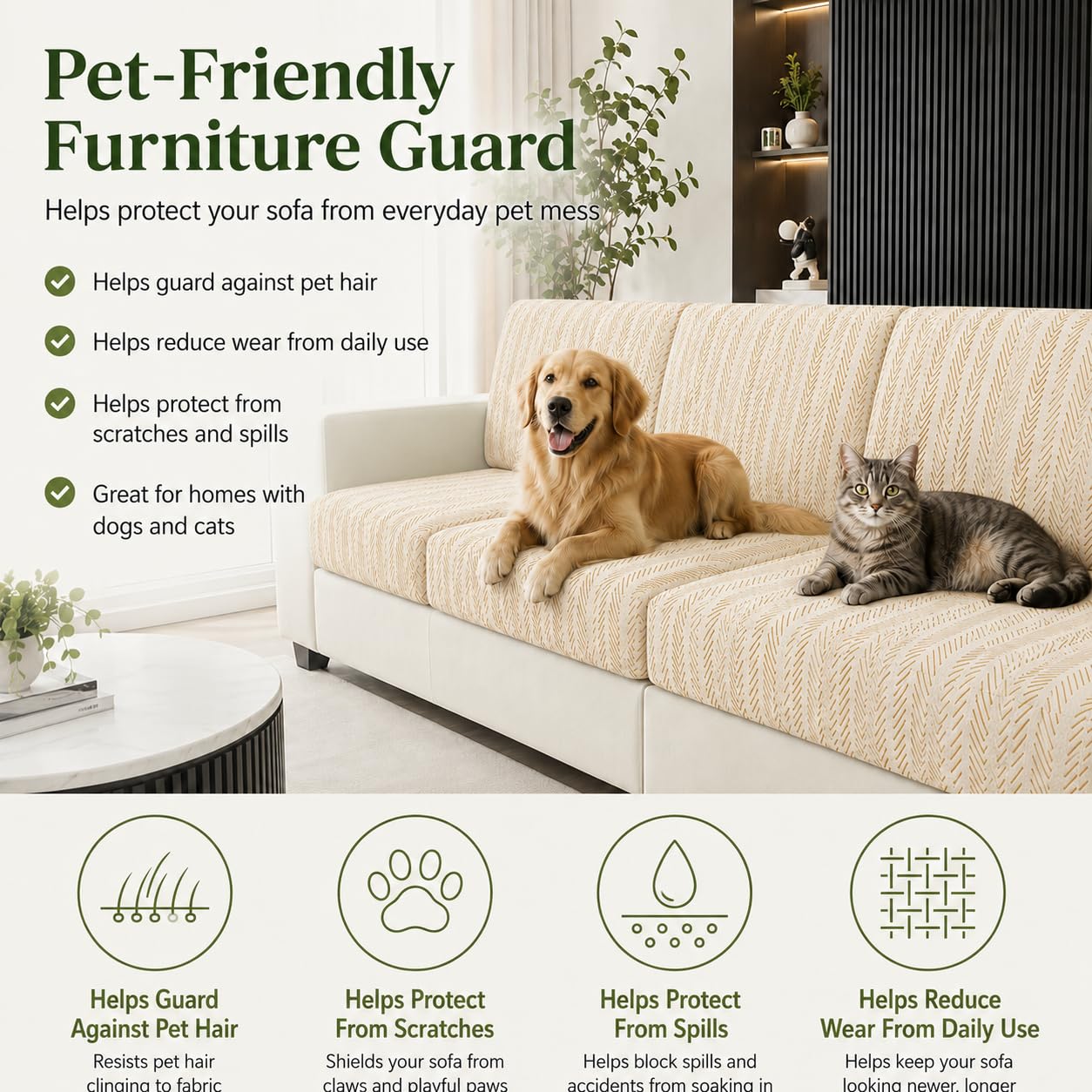 DiiuuAII Couch Cushion Covers, Stretch Anti-Slip Couch Covers for Sectional Sofa with Adjustable Buckle Washable Pet Friendly Furniture Protector(Linen White,2 Seat Cover M)