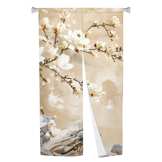 Leowefowa Japanese Noren Doorway Curtain Long Window Treatment Chinese Vintage Magnolia Floral Printed Door Tapestry for Hanging Room Divider Kitchen Door Home Decor (White, Magnolia), 33.5"x 70.9"