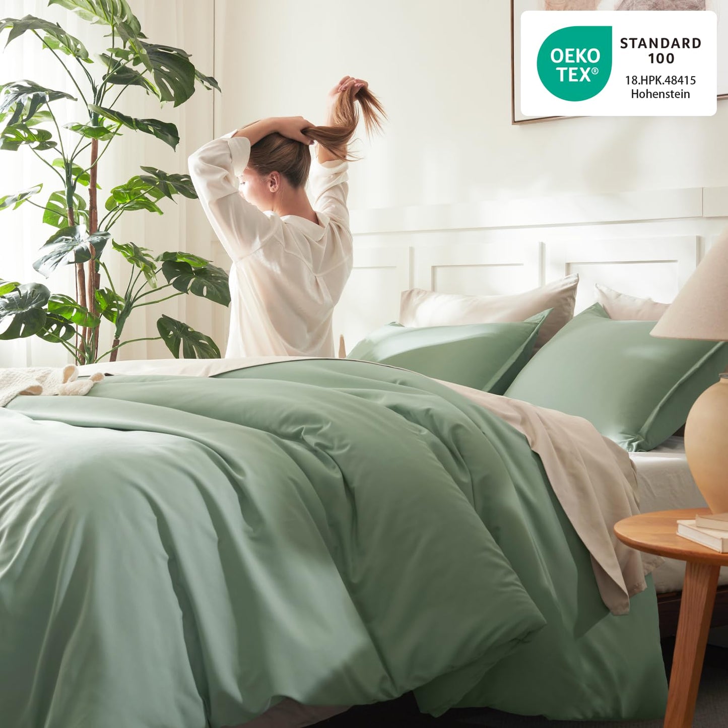 Litanika King Size Comforter Set, 3 Pieces Lightweight Solid Comforter King Size, All Season Fluffy Down Alternative Comforter Bed Set Quilt Blanket, Sage Green, King