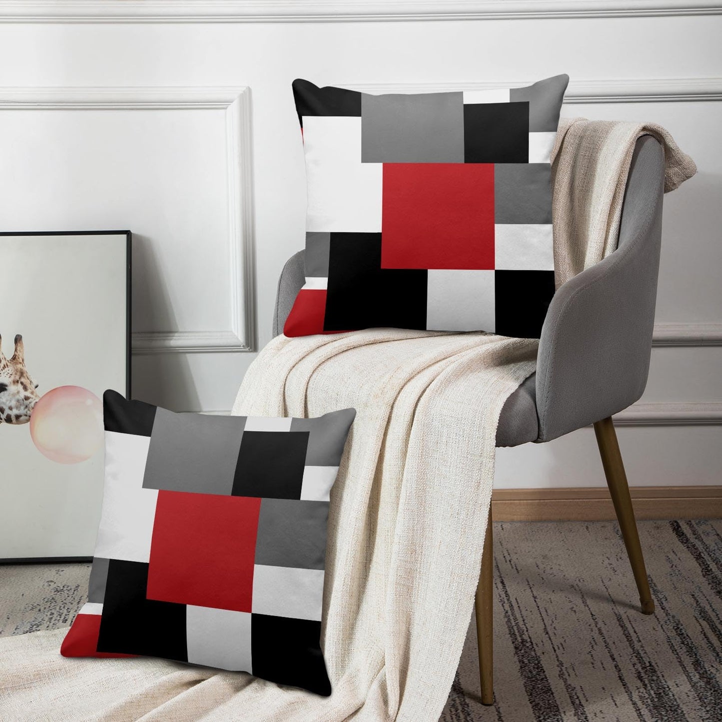 Emvency Set of 2 Red Black and Grey Throw Pillow Covers Geometric Modern Abstract Painting Decorative Pillow Cases Home Decor Standard Square 18x18 Inches Pillowcases