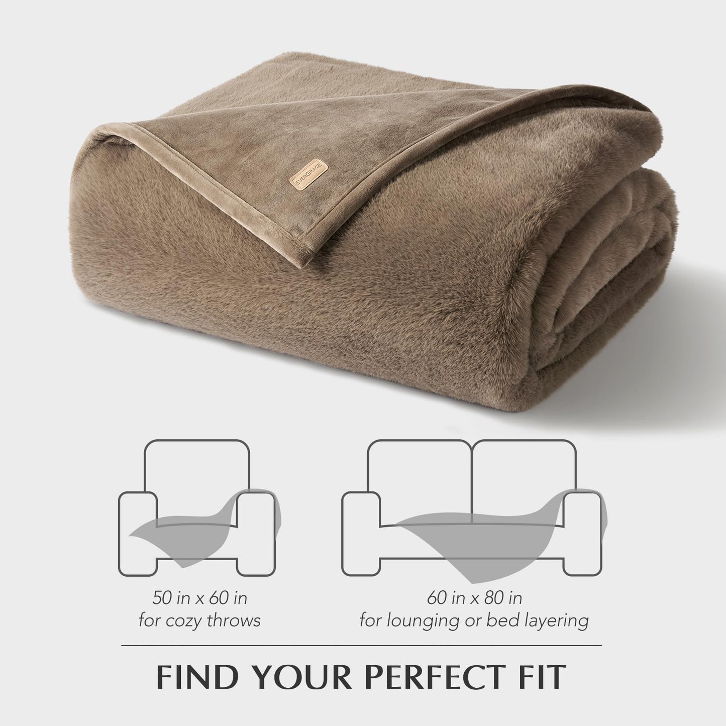 EVERGRACEHOME Ultra Soft Luxury Fluffy Mink Faux Fur Throw Blanket, Thick Warm Fall Winter Blankets for Bed, Couch, Cozy Plush Reversible Blanket for Chair, Sofa (Natural Tan, 60"x80")