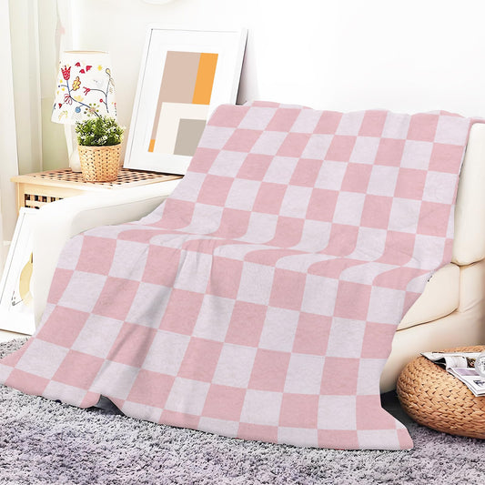 ANIOXCK Throw Blanket for Couch, 300GSM Warm Soft Cozy Flannel Blanket, Cute Blanket for All Seasons Bedroom Home Decor Gifts, Pink Cute Checkerboards 50x60 Inches