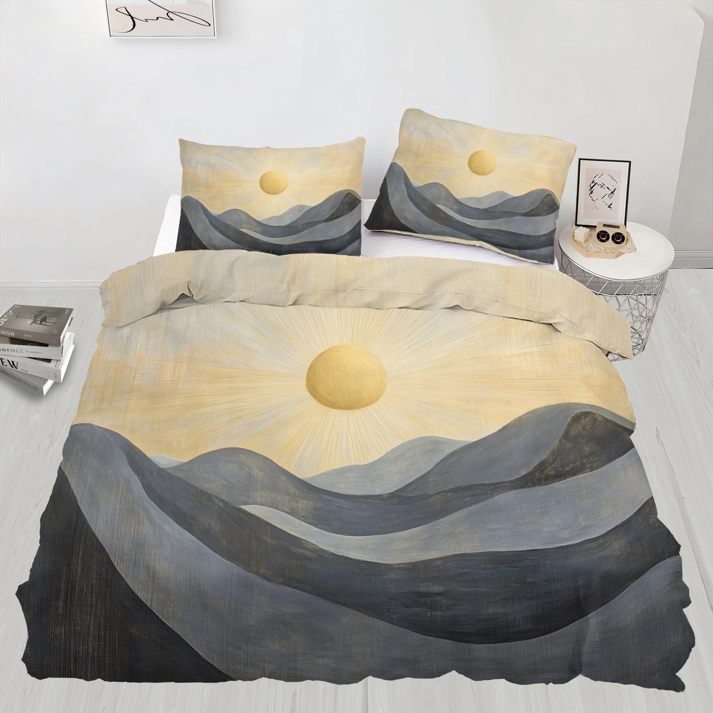 PAISUOQ Mountains Duvet Cover Full Size, Abstract Mountains Bedding, 3 Piece, Soft Microfiber Patterned Comforter Cover with Zipper Ties & 2 Pillowcase, Nature Drawing Bedroom Decor & Gifts