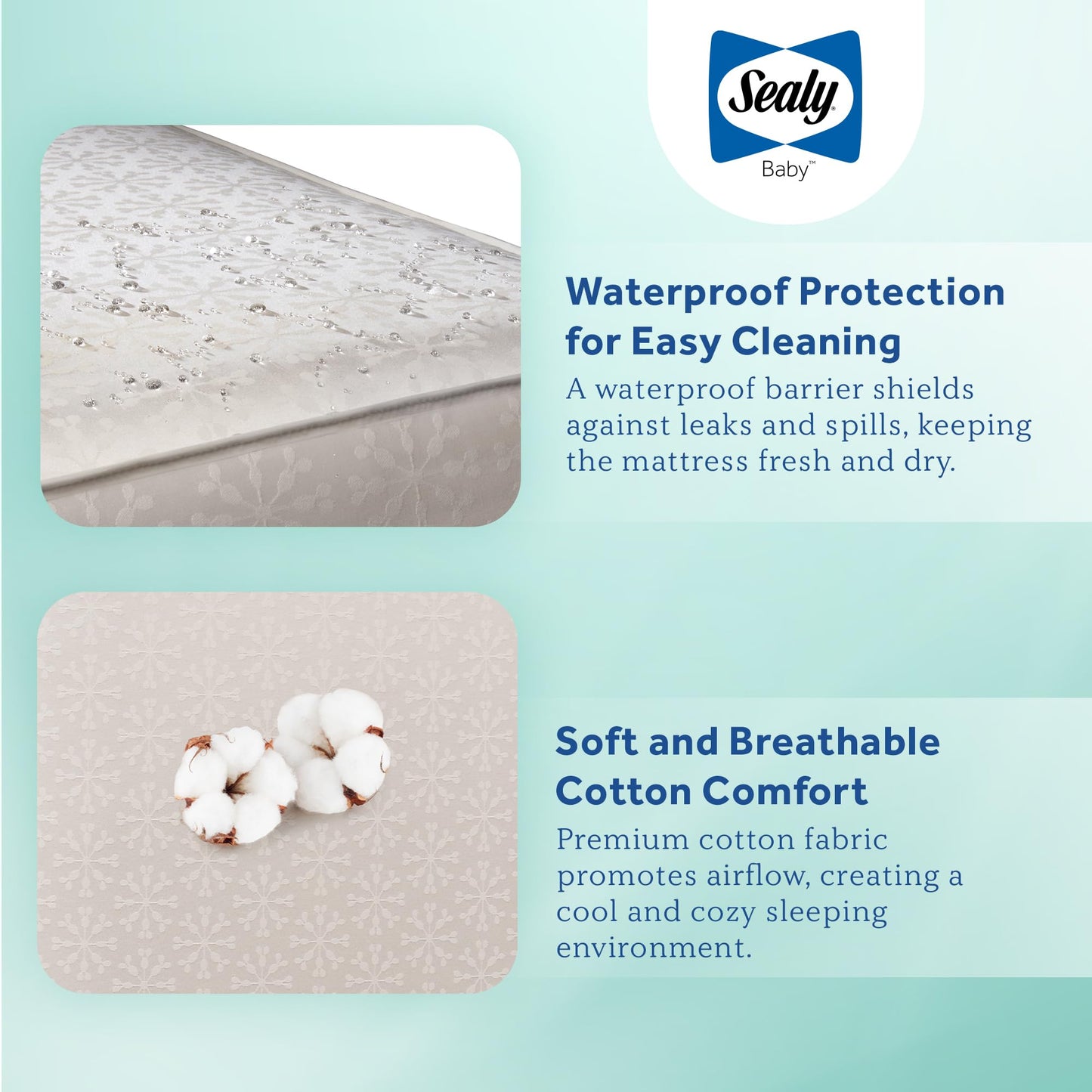 Sealy Baby Flex Cool 2 Stage Crib Mattress and Toddler Bed Mattress, Breathable Hybrid Coil Design, Waterproof Cotton Surface, GREENGUARD GOLD Certified, Standard 52x28 Size