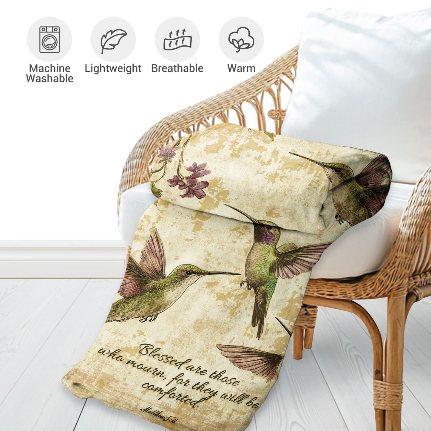 Levens Sympathy Christian Blanket 60"x50" Memorial Throw Blanket with Hummingbird Design, Inspirational Christian Gifts for Women Sympathy Gifts for Loss of Loved One Soft Healing Hummingbird Blanket