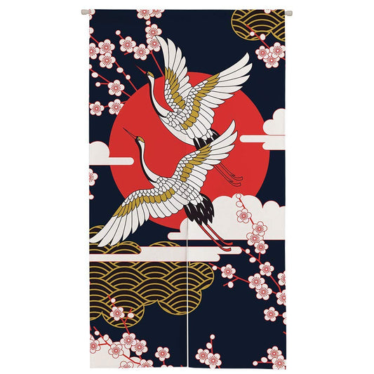 Ofat Home Crane & Sakura Noren Curtain 33.5" x 59" Japanese Style