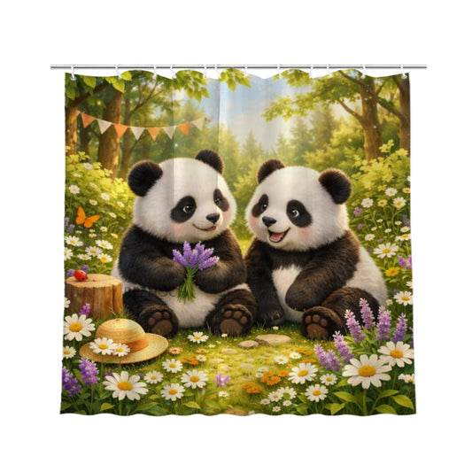 REZHOCH Funny Panda Shower Curtain 72x72Inch,Forest Wildflower Rustic Home Bathroom Decor,Cute Animal Floral Nature Woodland Farmhouse Waterproof Fabric Bath Set with Hooks