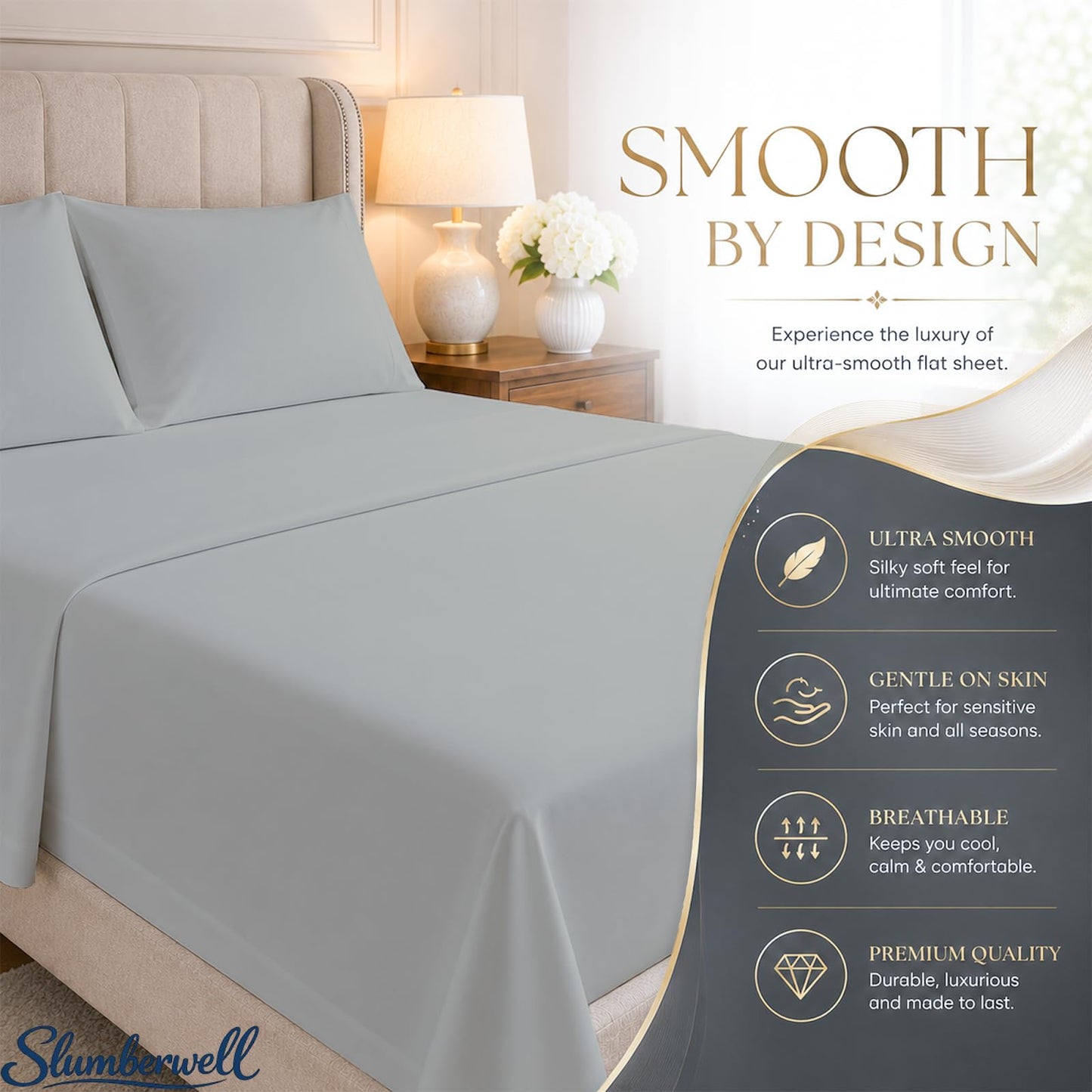 SlumberWell King Sheet Set, 4 Piece Microfiber Sheets, Extra Deep Pocket (18–24 Inch), Fits Thick Mattress, Soft Breathable & Wrinkle-Resistant, Light Grey
