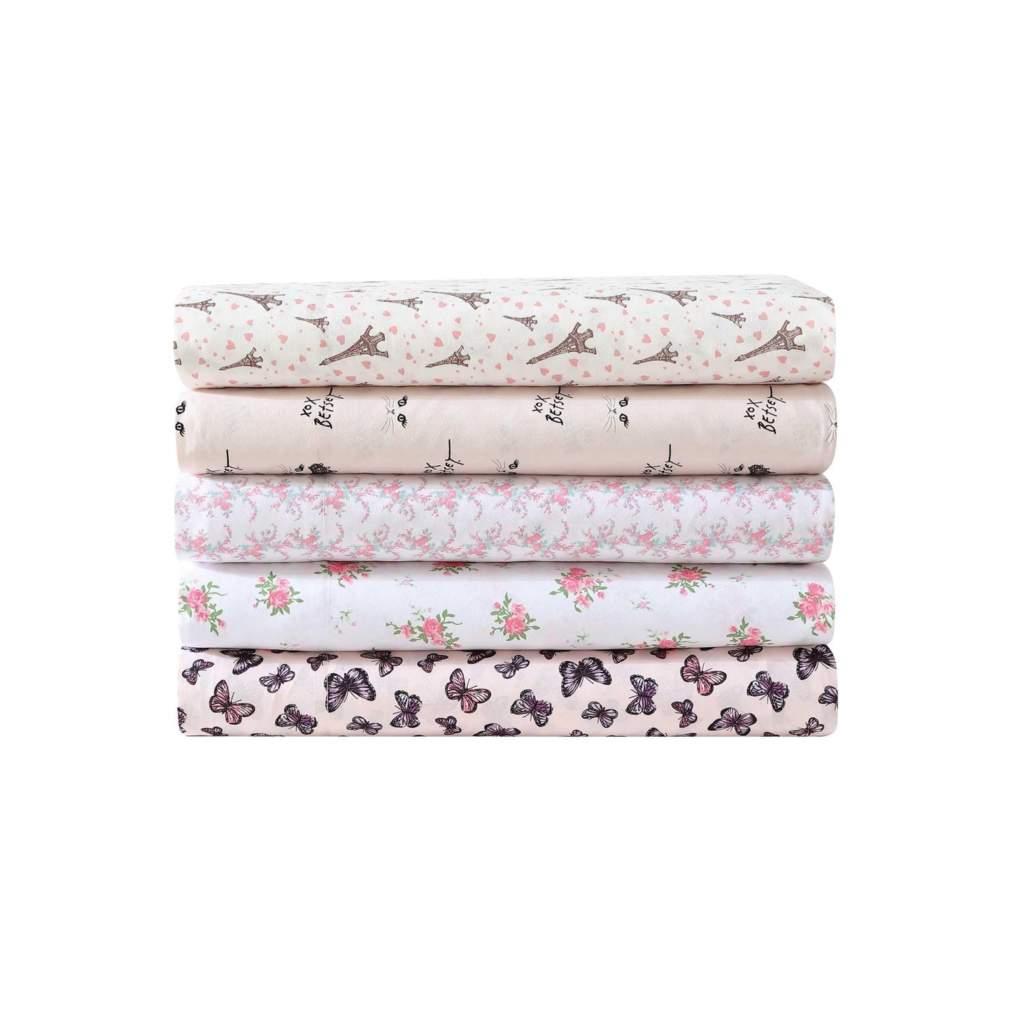 Betsey Johnson - Full Size Sheet Set, Smooth & Lightweight Bonus Bedding with Deep Pockets, Fade & Wrinkle Resistant, 6 Piece Bed Sheets with Matching Pillowcases (Butterfly Delight Pink)
