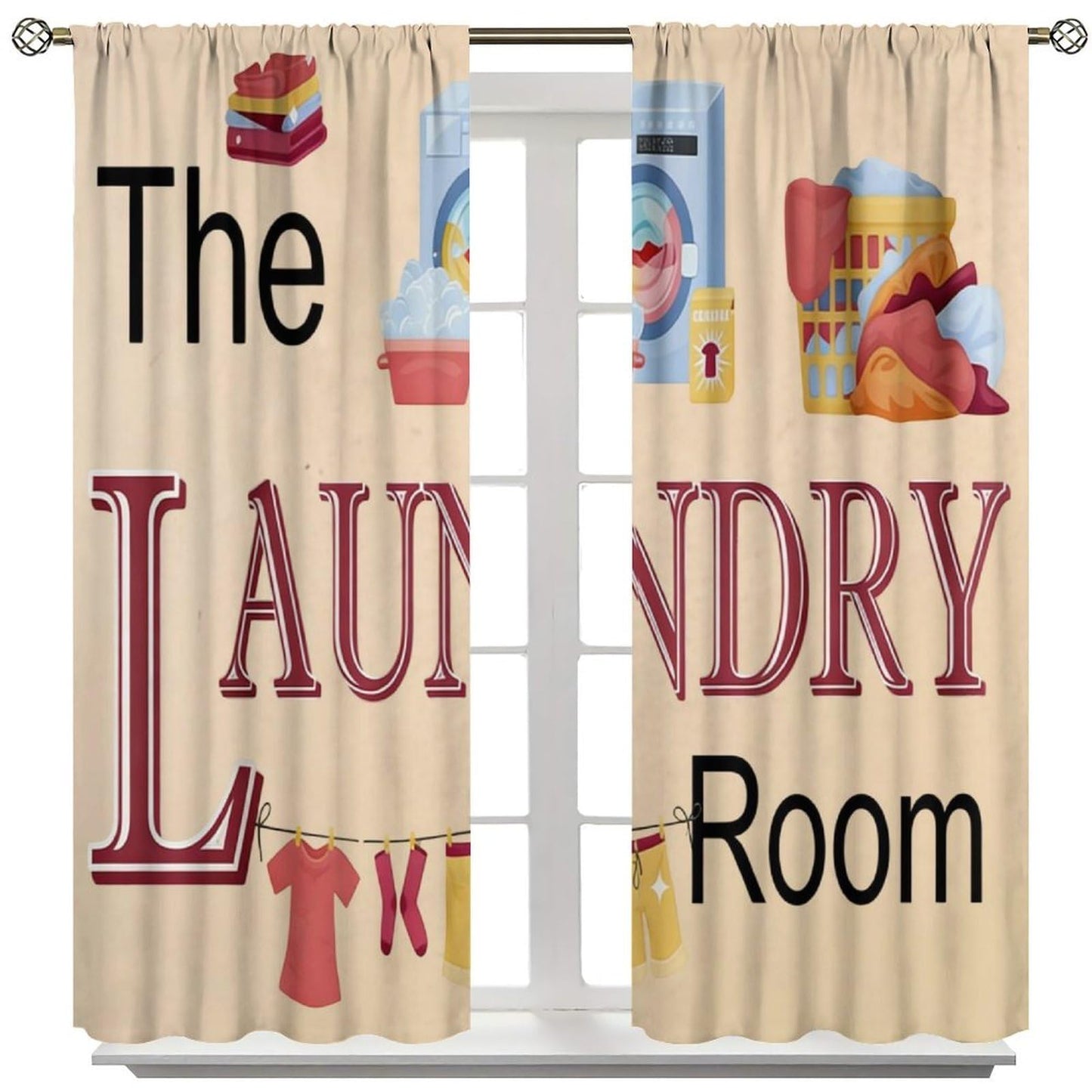 Nsbul Vintage Laundry Room Curtains, Farmhouse Rustic Wash Dry Clothes Quotes Window Drapes Treatments for Kitchen Living Room Bedroom Laundry, 42" W X 45" L(No Blackout)