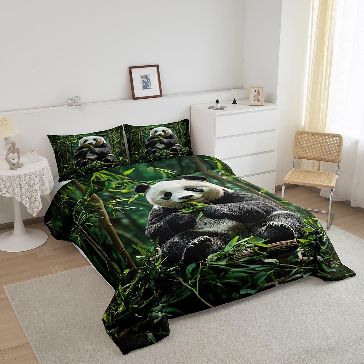 jejeloiu Cute Panda Bedding Set Full Size Kids Panda Bear Printed Comforter for Boys Girls Animal Comforter Set Wild Duvet Set Room Decorations Quilt Set