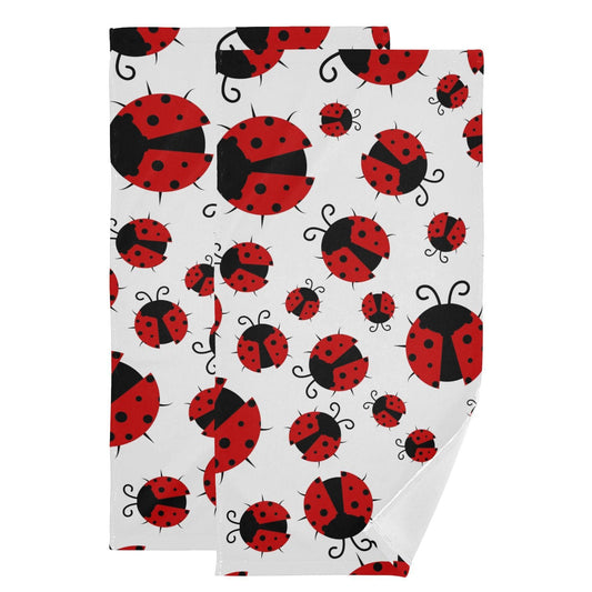 Ladybug Hand Towels for Bathroom Set of 2, Red and White Cartoon Insect Bath Towels Soft Absorbent Decorative Fingertip Towels Home Hotel Spa Gym Face Towels Kitchen Tea Dish Towels 14" x 28"