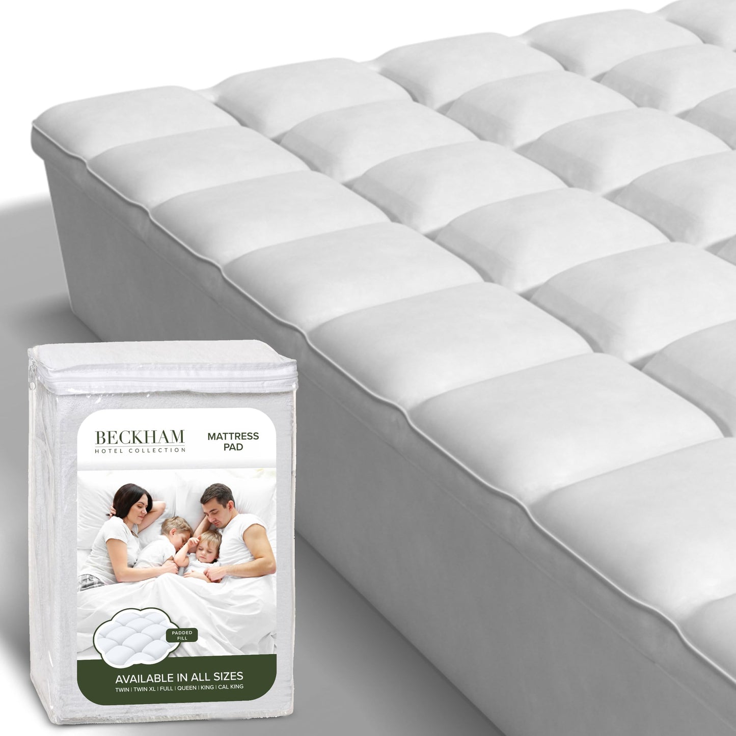 Beckham Hotel Collection Queen Size Mattress Pad (Extra Padded) & Protector Hybrid - Quilted Pillow Top Mattress Cover - Thick, Plush, Fitted Mattress Topper for Bed