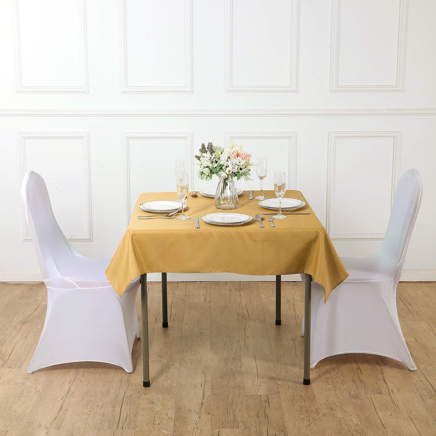 Cupuamon Square Tablecloth 90x90 inch Washable Polyester Fabric Table Cloth for Wedding Party Dining Banquet Decoration（90x90,Gold）
