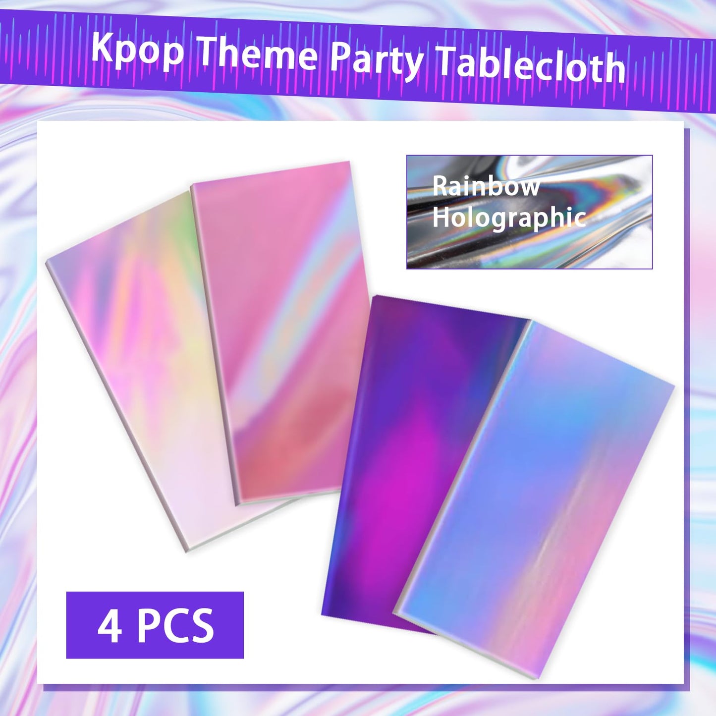 Brix4U 4Pcs Kpop Table Cloth Pink Purple Silver Iridescent Party Tablecloth Plastic Rectangle Tablecloth Waterproof Table Cover for Kpop Birthday Party Decoration, 54 x 108