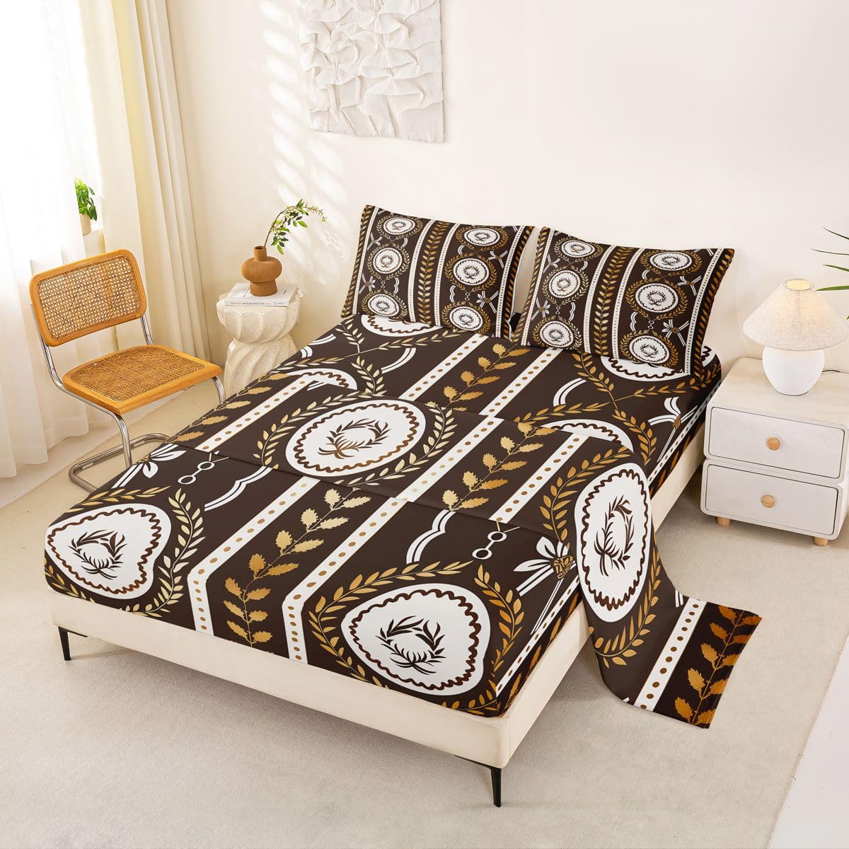 Erosebridal Geometric Paisley Bed Sheets Set Full Rustic Aztec Western Sheet Set Bohemian Geometric Sheets Vintage Tribal Flat Fitted Sheet