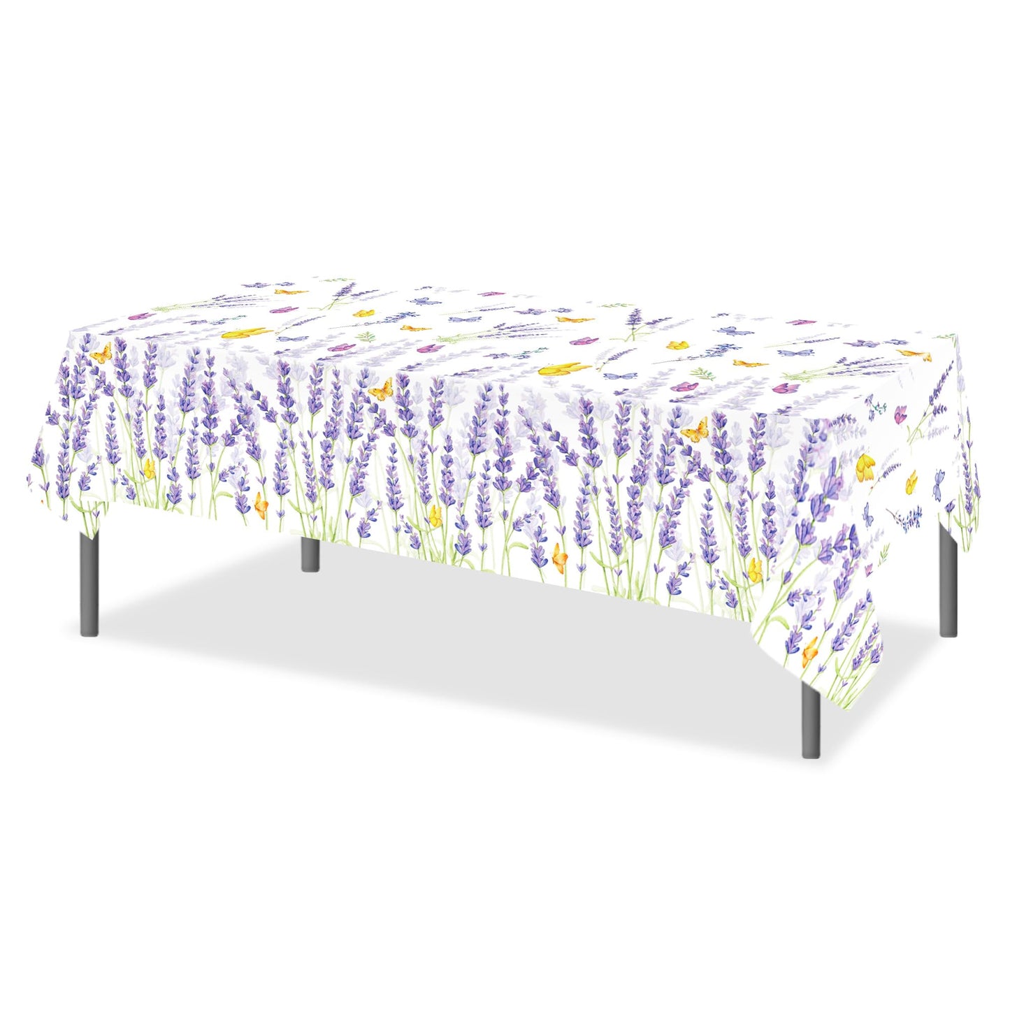 CC HOME 1Pc Purple Lavender Party Plastic Tablecloth 54 x 87 Inch Long Table Cover, Spring Butterfly Party Tablecover for Lavender Flower Kids Baby Shower Birthday Dinner Picnic Kitchen Event