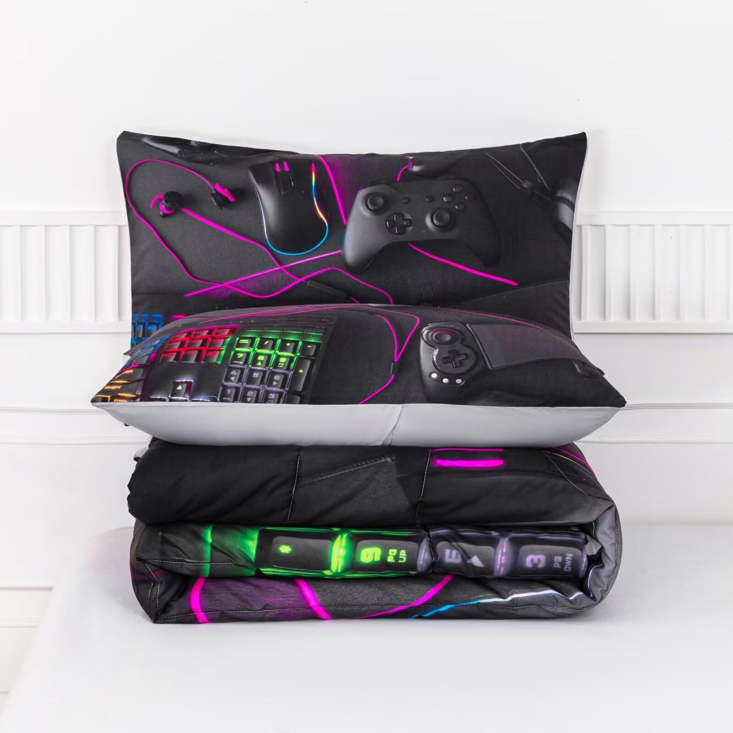 GRAT TIOC Gaming Comforter for Boys Teens,Game Bedding Sets Twin,Kids Gamer Comforter Set,Video Game Bedroom Bed Set Controller Duvet All Season 3 Piece