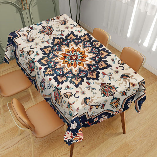 XYJFZL Bohemian Style Decorative Rectangle Table Cloth Multi Colored Mandala Rectangle Tablecloth Picnic Table Cover BBQ Table Cloths Polyester for Kitchen Coffee 52 x 70 Inch 4-6 Seats