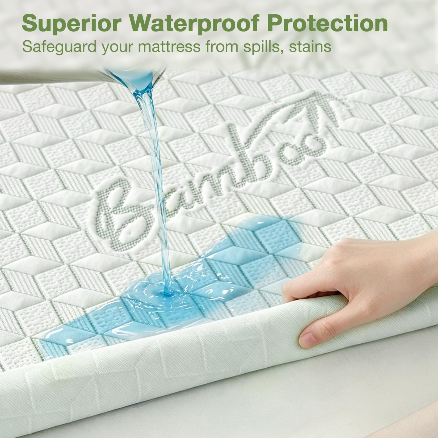 King Waterproof Mattress Protector Washable Mattress Padded Cover Rayon Bamboo Fitted King Size Bed Protection Noiseless Plastic Bed Pad Deep Pocket Up 18“ Soft&Breathable