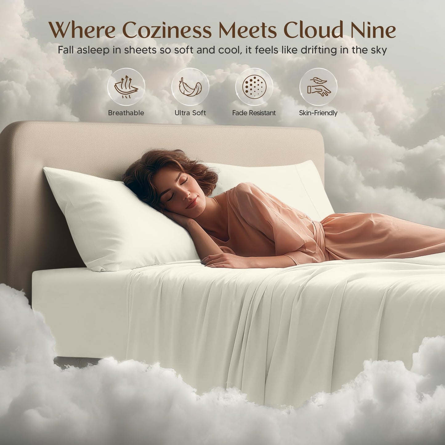 Utopia Bedding Queen Size Sheet Set – 4 Piece Bed Sheets, Soft and Breathable Microfiber, Includes 1 Fitted Sheet, 1 Flat Sheet and 2 Pillowcases – Oeko Tex (Ivory)