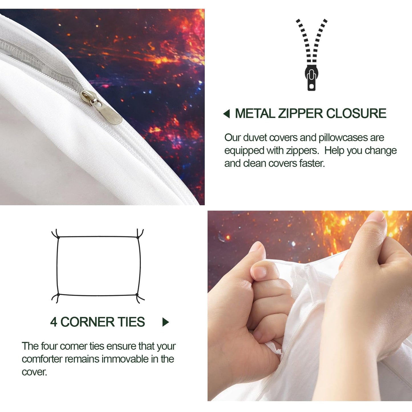 PAISUOQ Galaxy Duvet Cover Full Size, Space Landscape Bedding, 3 Piece, Soft Microfiber Patterned Comforter Cover with Zipper Ties & 2 Pillowcase, Cosmic Nebula Bedroom Decor & Gifts