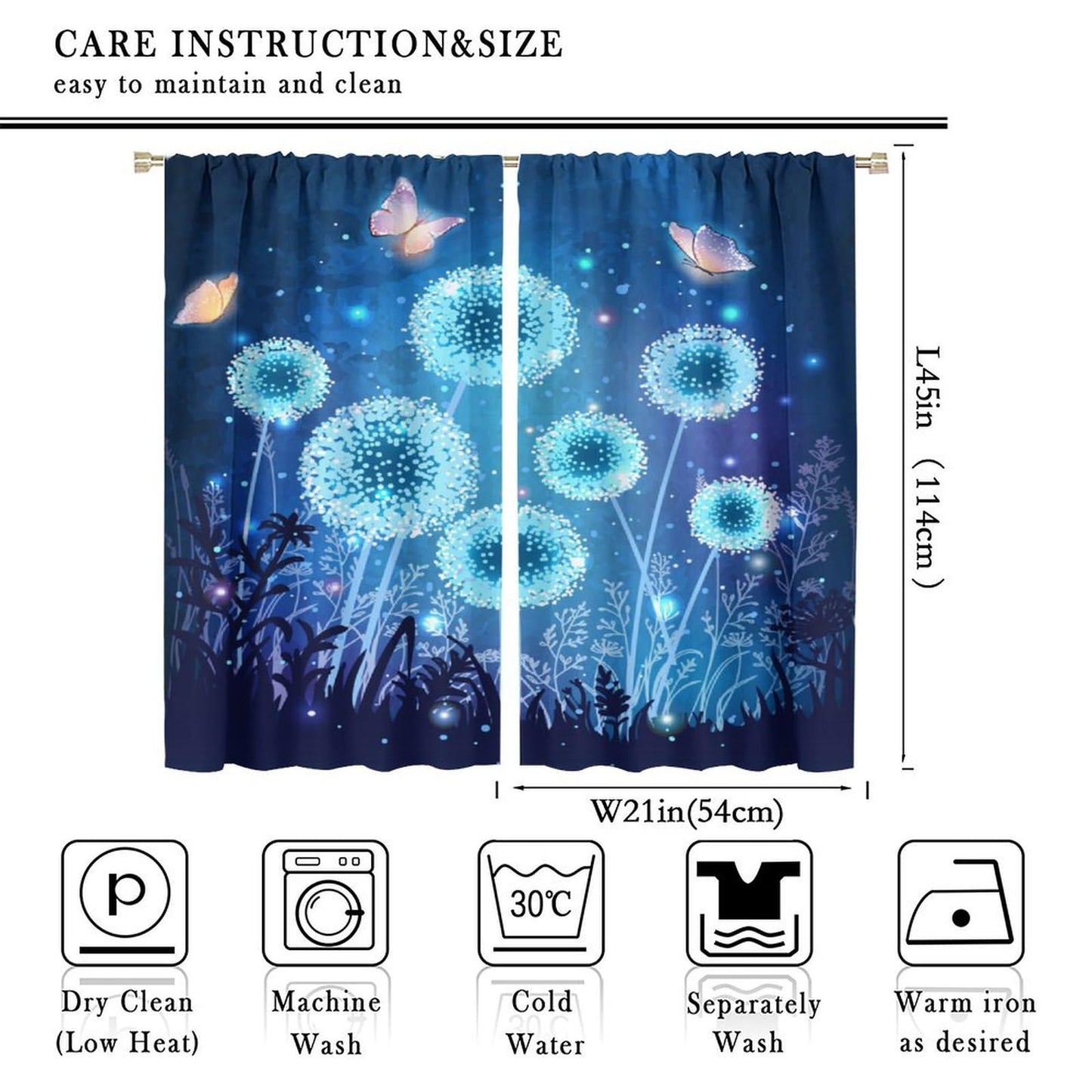 DDCBNS Fantasy Nature Window Curtains,Magical Garden Dandelion Window Treatments for Bedroom Living Room Nature Scenery Butterfly Print Drapes 2 Panels Set,Total Size 42 x 45 Inch