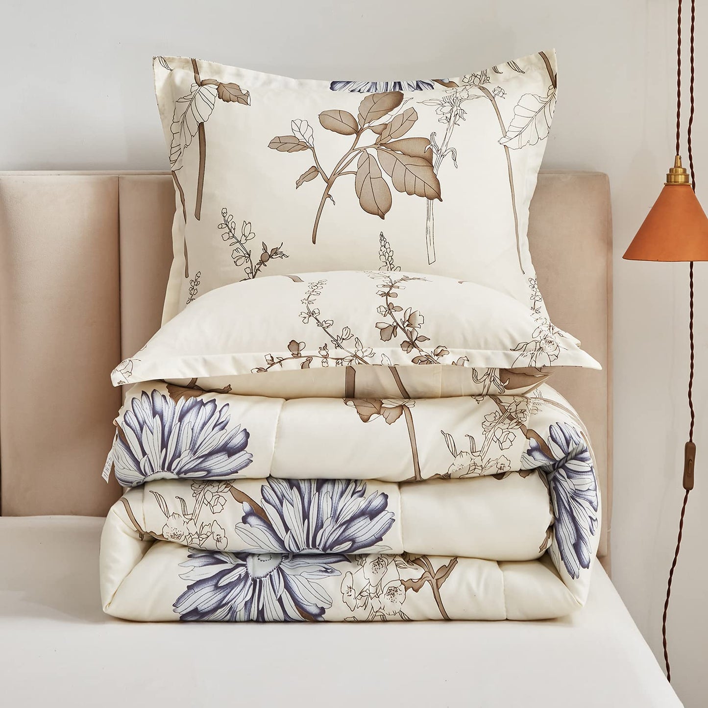 Joyreap 6 Piece Bed in a Bag Twin, Elegant Flower Botanical Smooth Soft Microfiber Floral Comforter Set for All Season (1 Comforter, 2 Pillow Shams, 1 Flat Sheet, 1 Fitted Sheet, 1 Pillowcase)