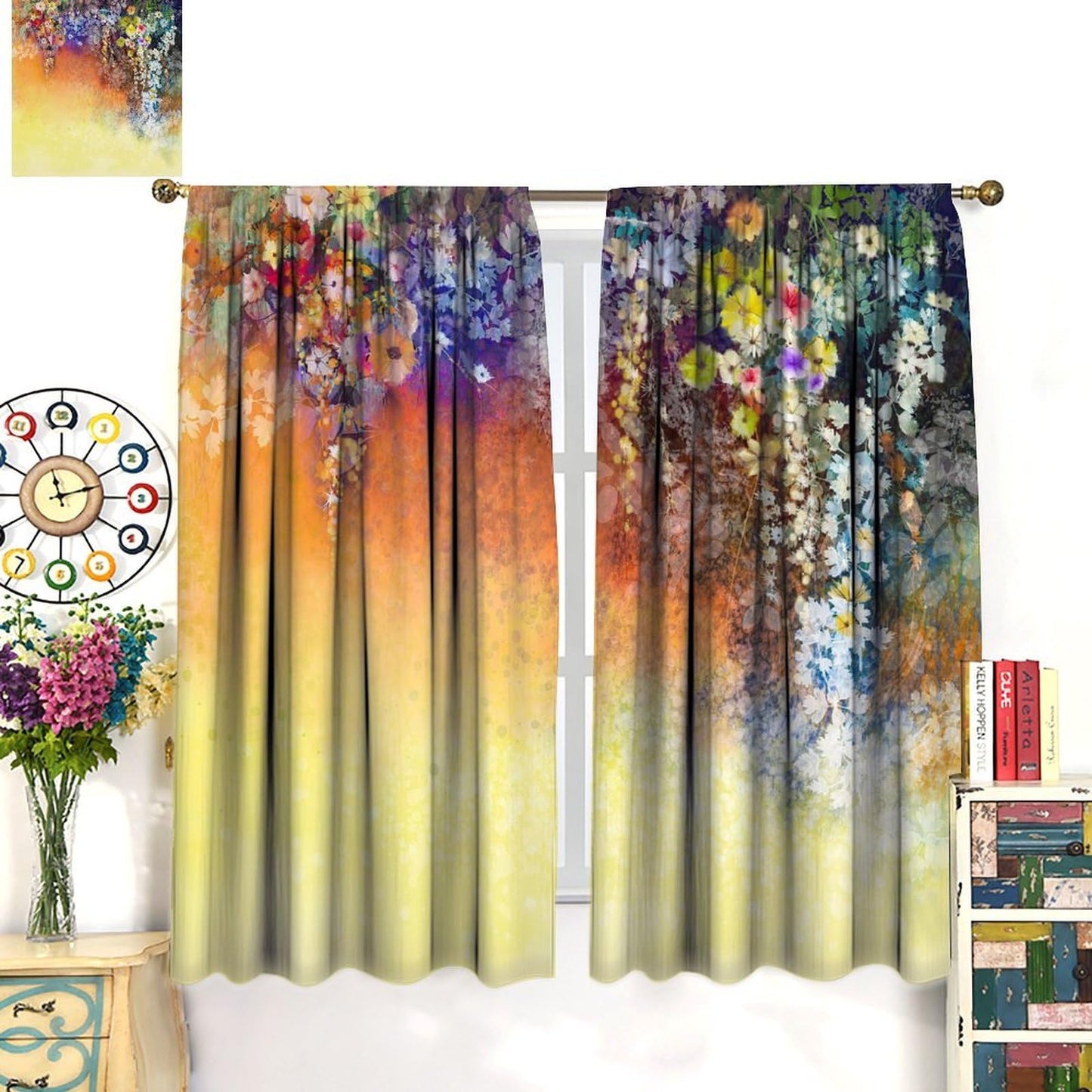 VUMIVI Bohemian Floral Curtains Floral Leaf Silhouettes Modern Romantic Style Plant Print Rod Pocket Window Treatments for Bedroom Kitchen Living Dining Apartment Dorms Cafe 42" W X 44.5" L