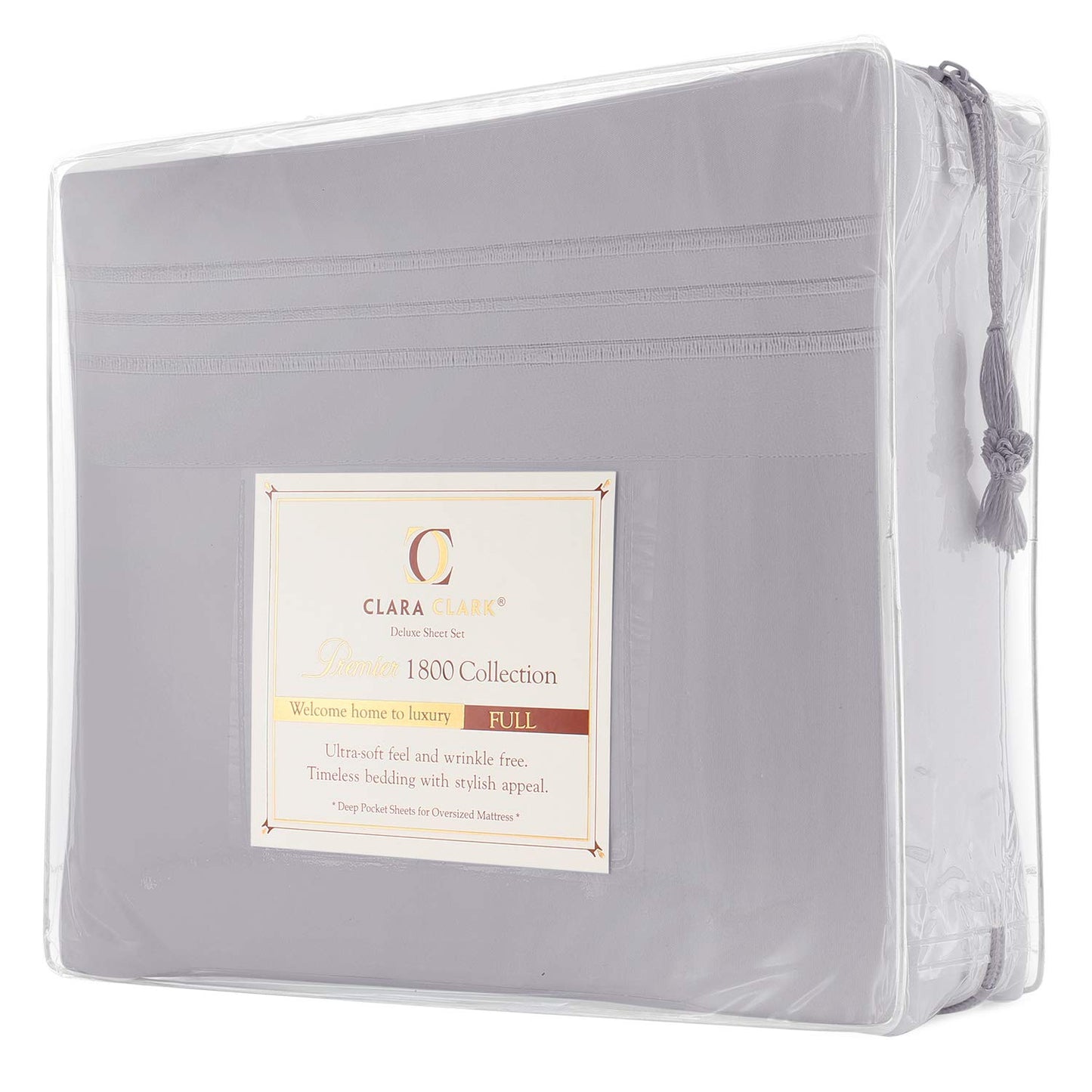 Clara Clark Bed Sheets, Premier 1800 Series 4 Piece Bed Sheet Set, Deep Pocket, Wrinkle, Fade, Stain Resistant, Luxury Soft Bedding Sheets & Pillowcases, Queen, Silver Gray